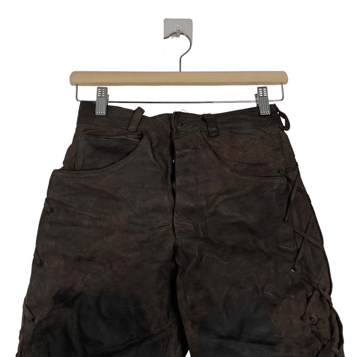 Genuine Leather 🔥Rare Bondage Parachute Biker Genuine Leather Pants Japan Size US 26 / EU 42 - 3 Thumbnail