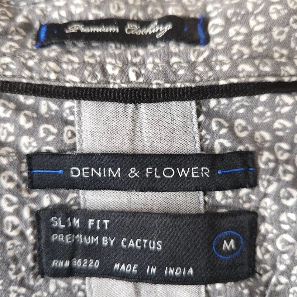 Denime Denim & Flower Print Shirt Mens Size Medium Slim Fit Gray All Over Print Size US M / EU 48-50 / 2 - 6 Thumbnail