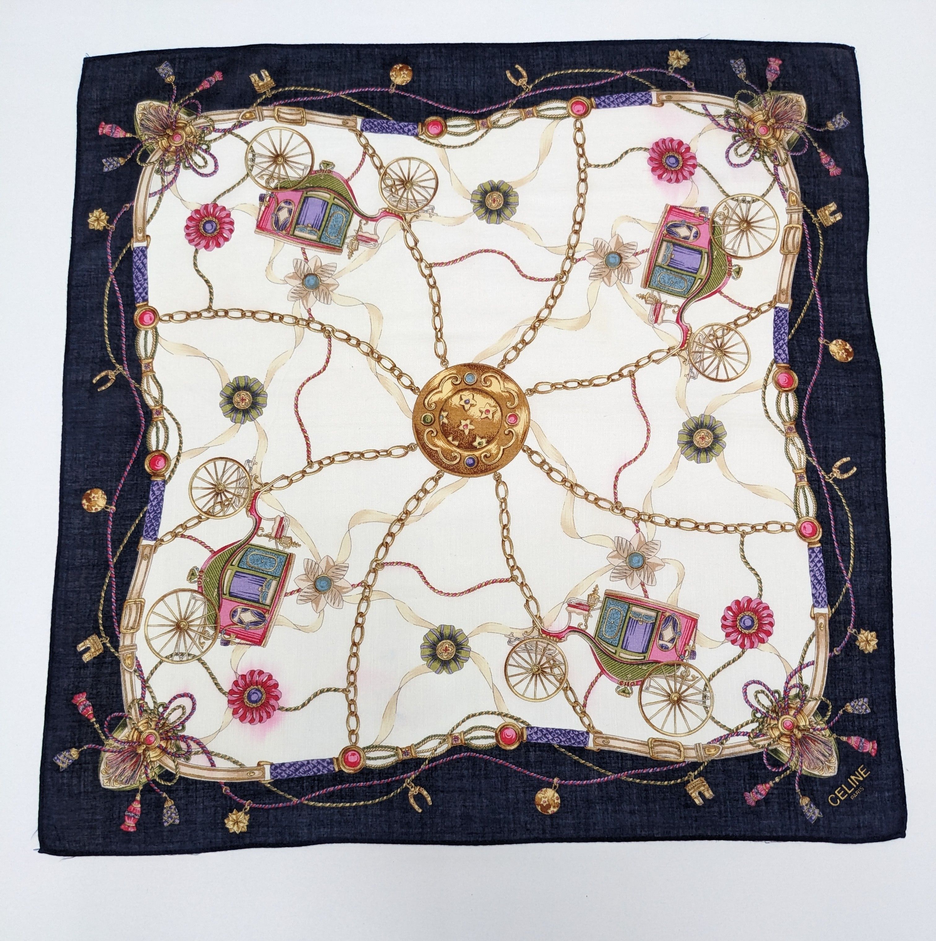 Celine Vintage CELINE Paris Royal Carriage Motif Silk Handkerchief Size ONE SIZE - 3 Thumbnail