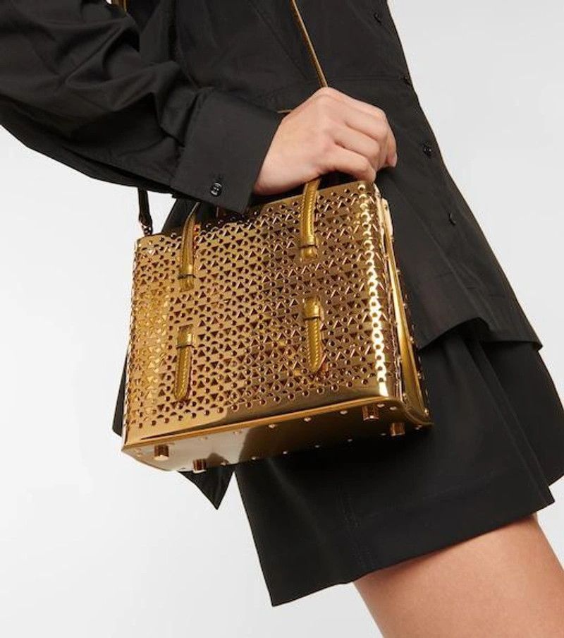 Alaia *NEW* SMALL MINA 20 METAL & LEATHER GOLD BAG Size ONE SIZE - 6 Thumbnail