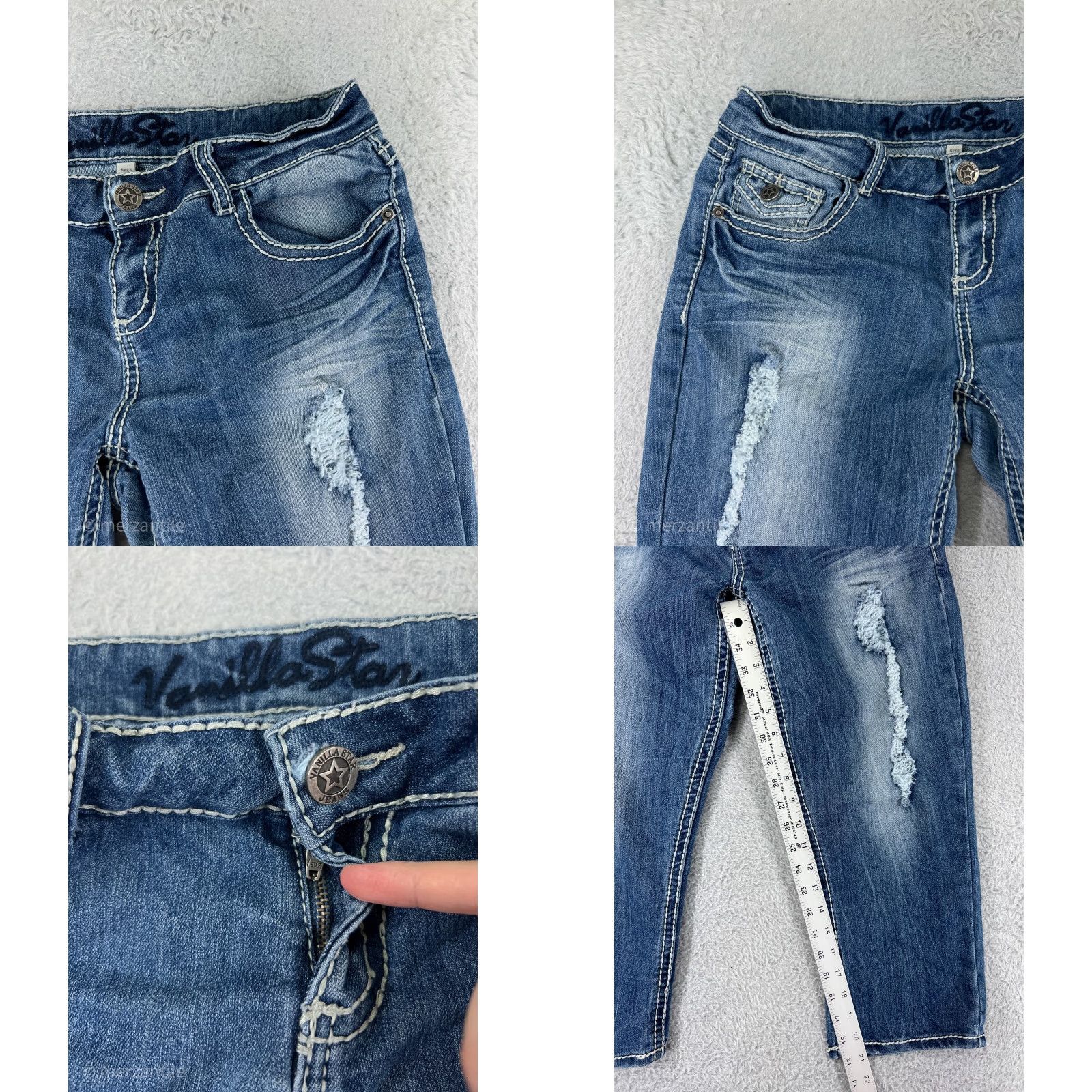 Vintage VINTAGE Vanilla Star Jeans Women 11 Blue Denim Capri Distressed 5-Pocket Design Cowboy Country Jeans Womens Legwear Capris Size 32" / US 10 / IT 46 - 8 Thumbnail