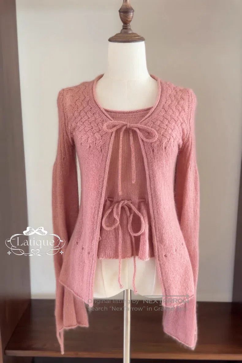 Valentino Valentino Bean paste pink drawstring lace-up knit cardigan Size S / US 4 / IT 40 - 3 Thumbnail