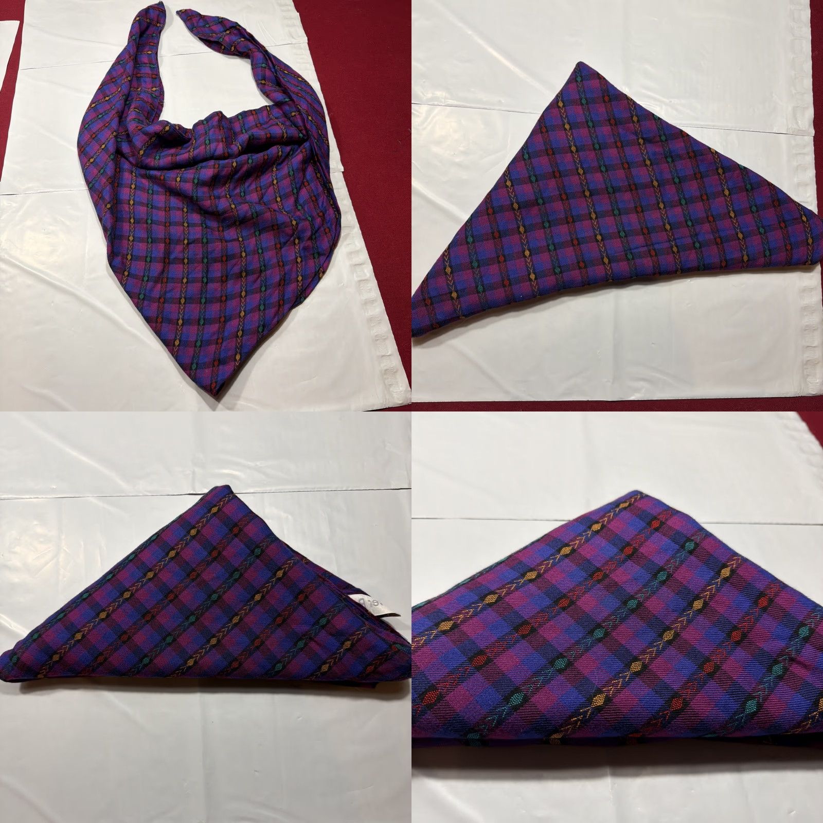 Triangl VINTAGE OLIVER PEASE Shawl/Wrap Triangle Scarf Women 66” 28” Purple Pink Blue Geometric Checkered Fringe Tasseled Bohemian 80s 90s Nylon Rayon-Blend Size ONE SIZE - 8 Thumbnail