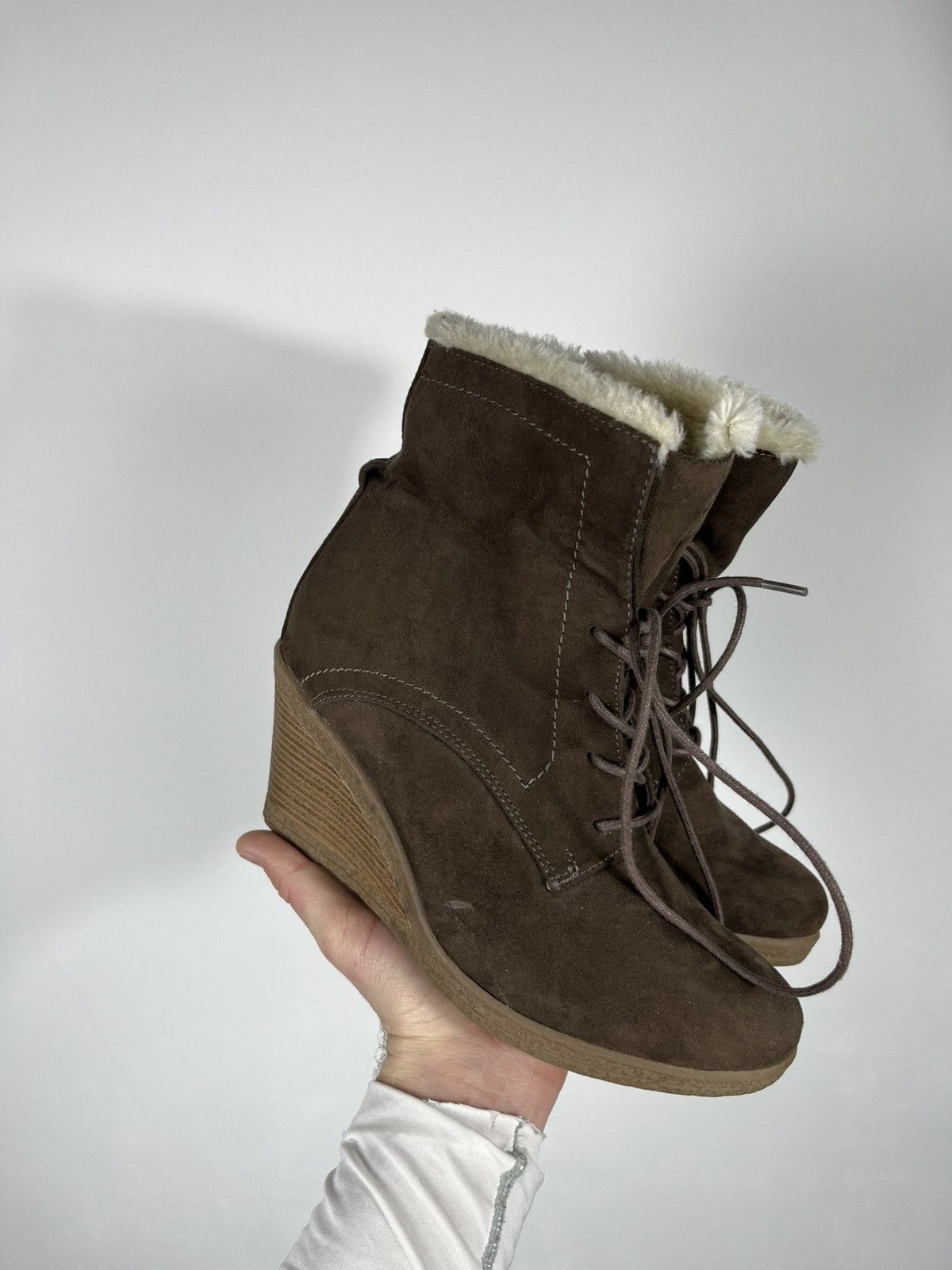 Other Graceland Brown Suede Wedge Ankle Boots Faux Fur EU 39 Size US 8 / IT 38 - 7 Thumbnail