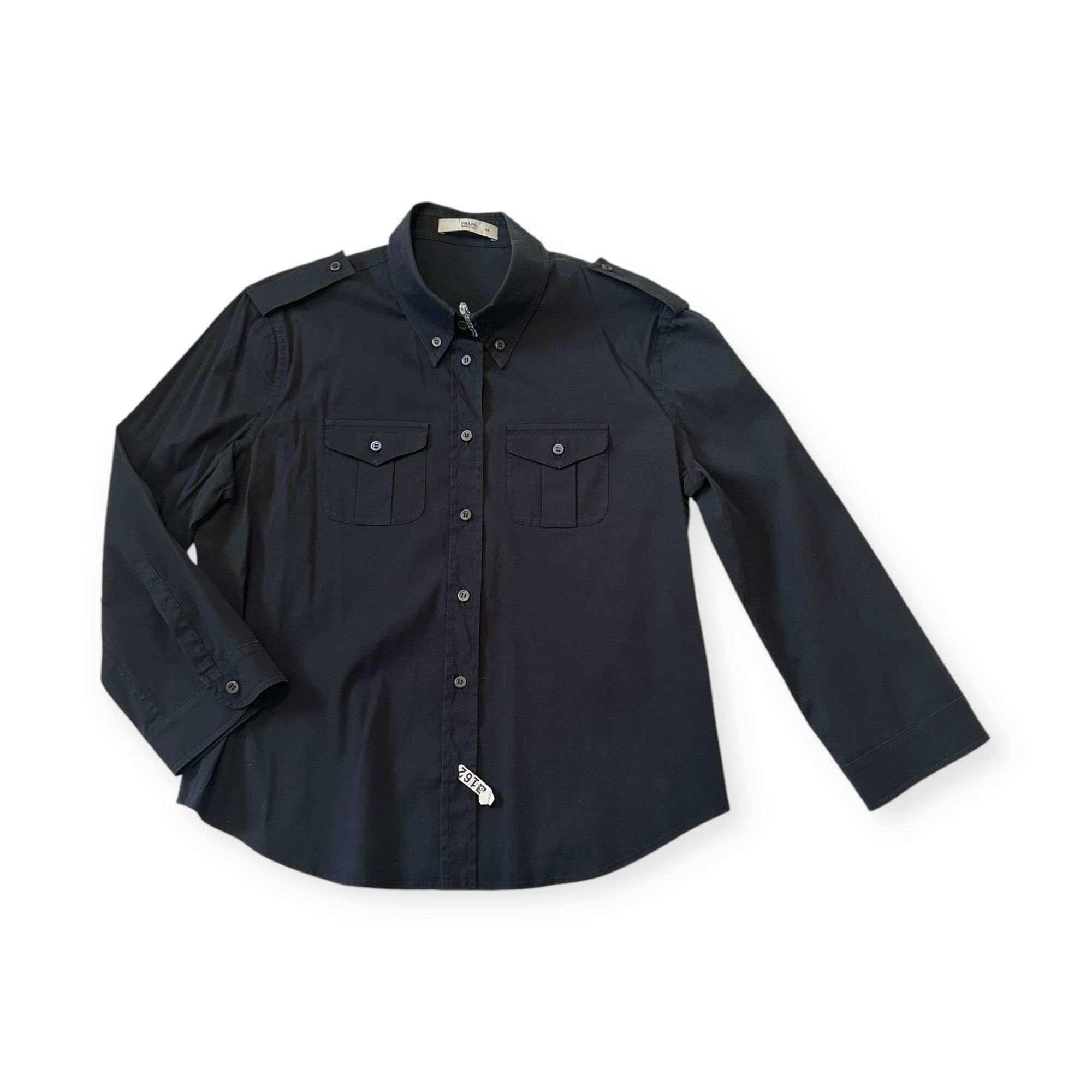 Prada Black Stretch Cotton Shirt Epaulettes Made in Italy,