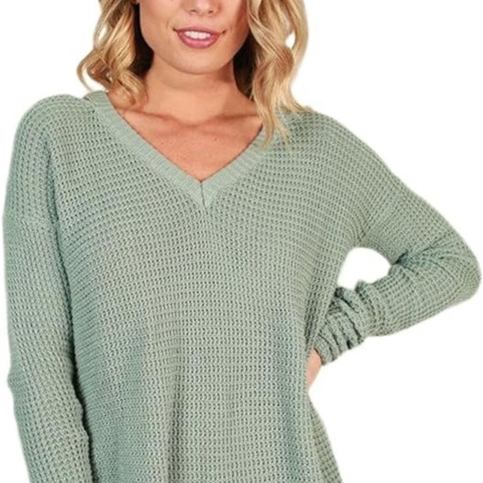 Other SideFeels V Neck Cold Shoulder Knitted Sweater Mint Green L Size L / US 10 / IT 46 - 6 Thumbnail