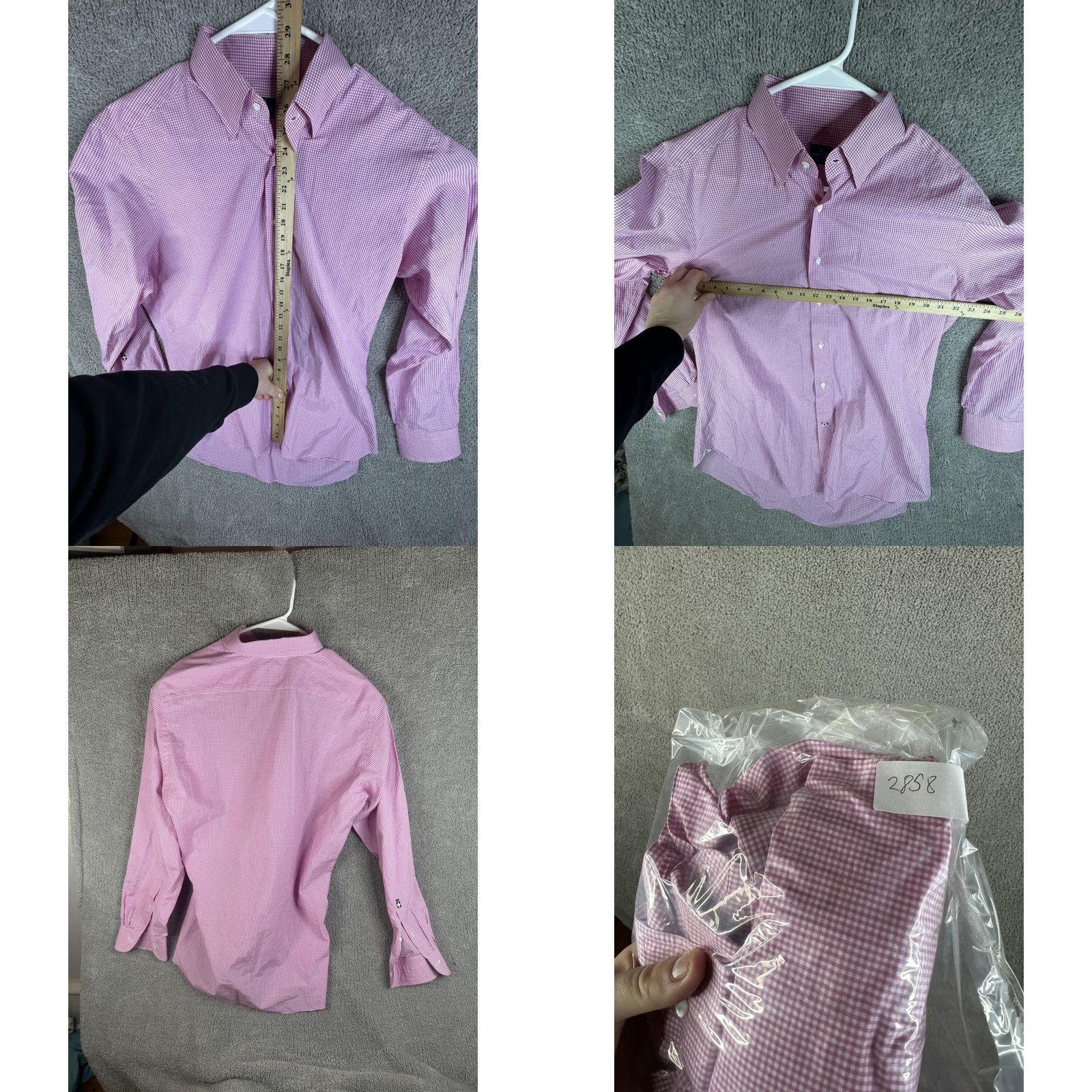 Vintage Truzzi Shirt Mens Large Pink Gingham Check Button-Down Dress Long Sleeve Size 42R - 8 Thumbnail