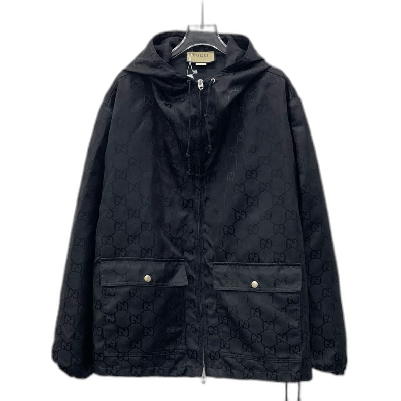 Gucci Black Logo Hooded Jacket Size 50