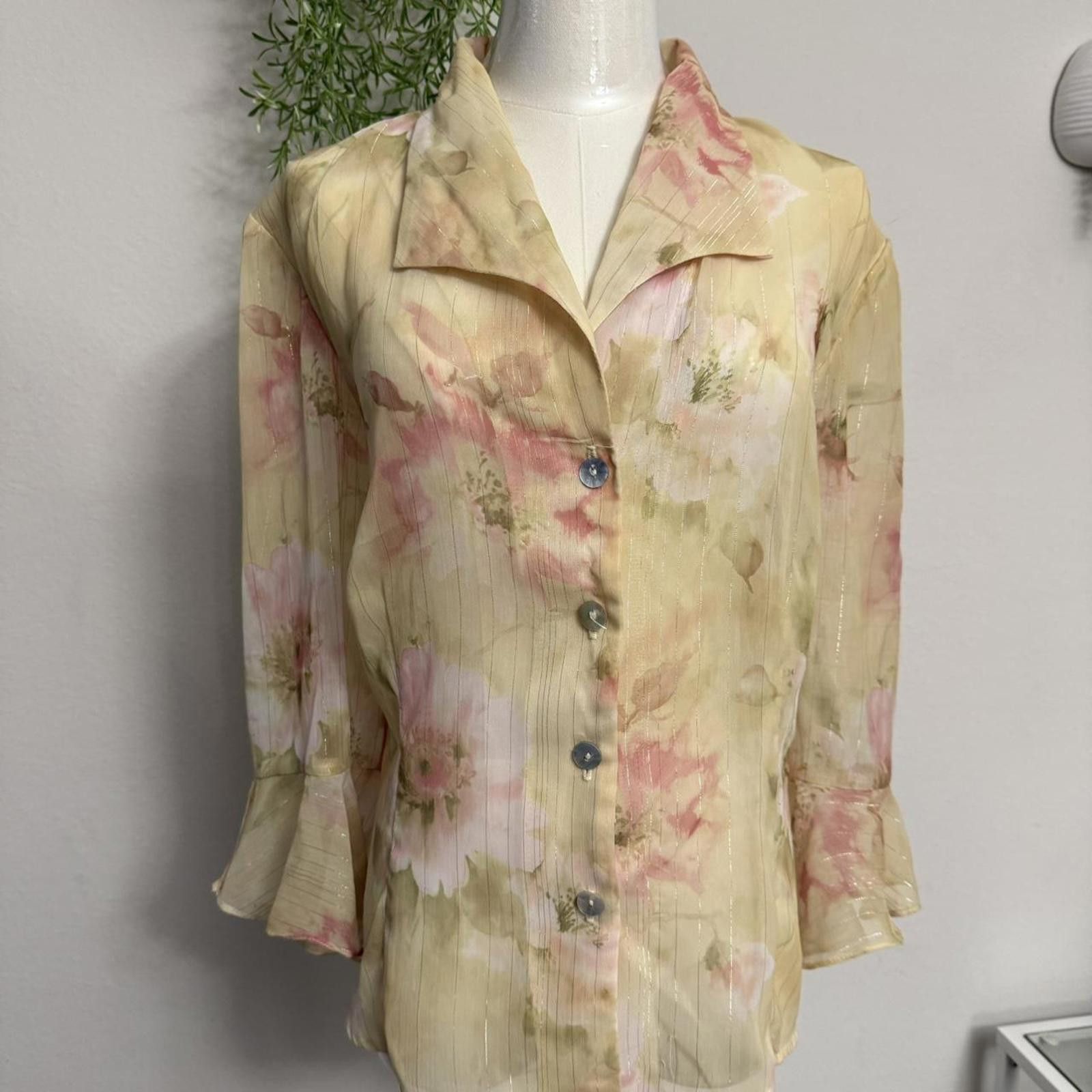 Designer Y2k coquette fairy floral sheer blouse ruffle sleeves Size XL / US 12-14 / IT 48-50 - 2 Thumbnail