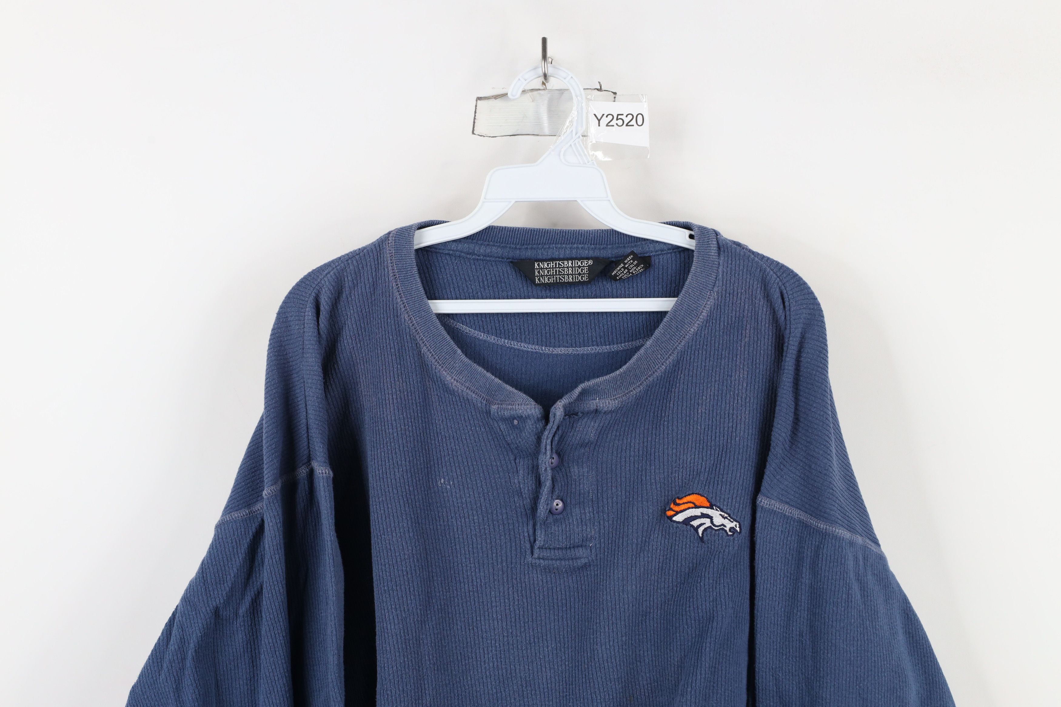 Vintage Vintage 90s Broncos Football Ribbed Knit Henley T-Shirt Size US L / EU 52-54 / 3 - 2 Thumbnail