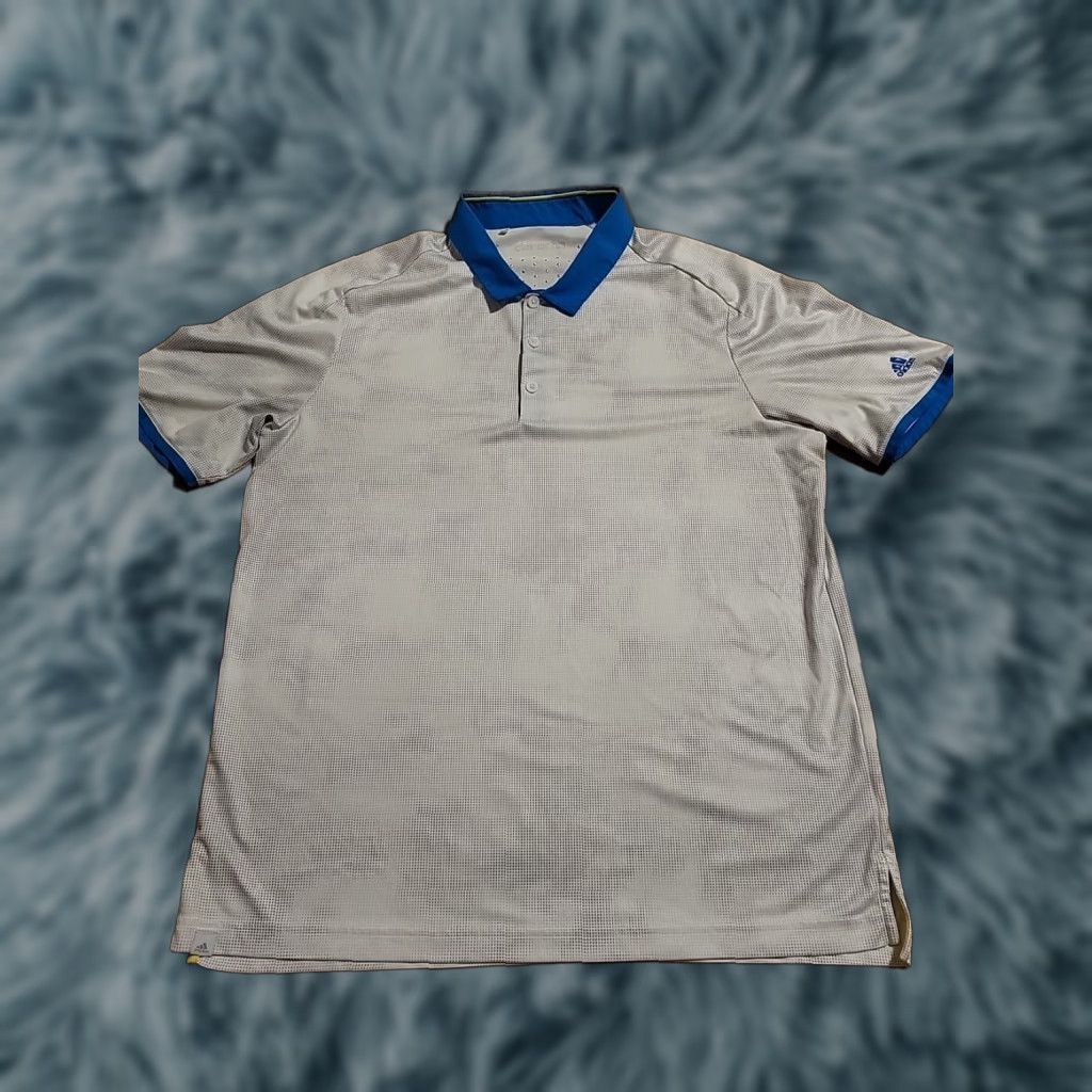 Adidas Adidas Polo Shirt Climachill Geometric White Gray Blue Collar Cuffs Men M EUC Size US M / EU 48-50 / 2 - 1 Thumbnail