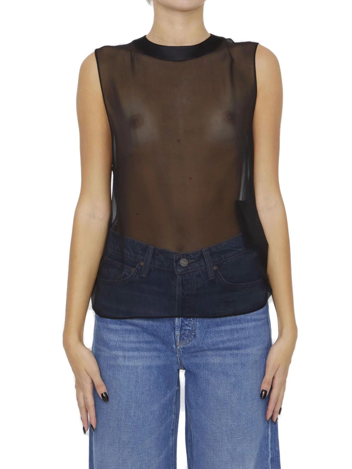 Saint Laurent Paris o1s1wg110125 766539 Mousseline Crepe Organique Tank Top Size XS / US 0-2 / IT 36-38 - 1 Thumbnail