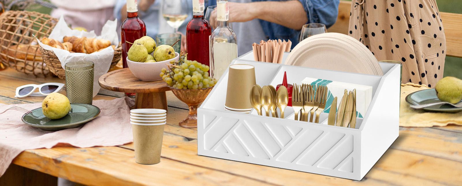 Designer Wood Rustic Silverware Utensil Caddy Cutlery Organizer Box Size ONE SIZE - 9 Thumbnail
