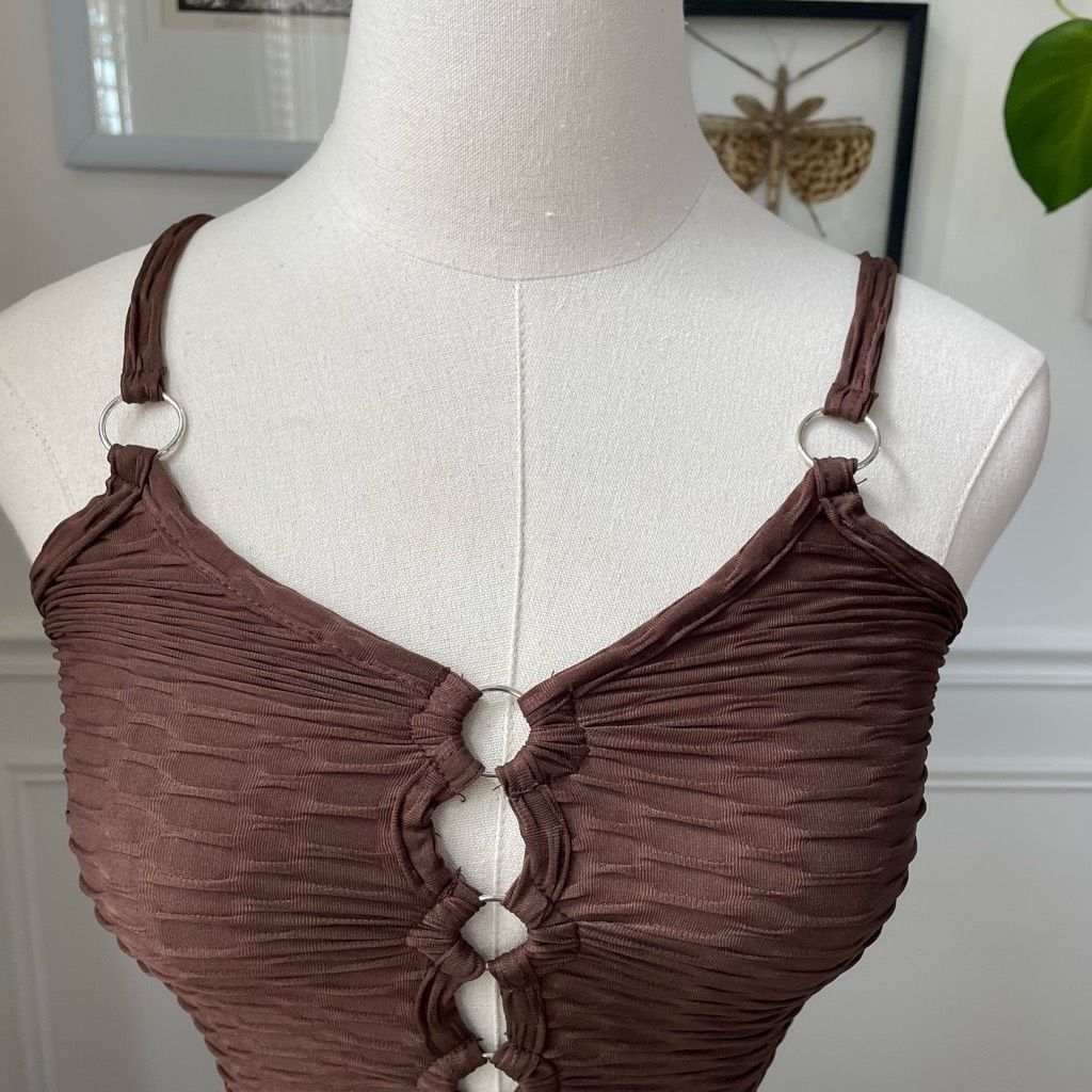 Other NWT PrettyLittleThing Chocolate Brown Textured Ring Detail B Size S / US 4 / IT 40 - 5 Thumbnail