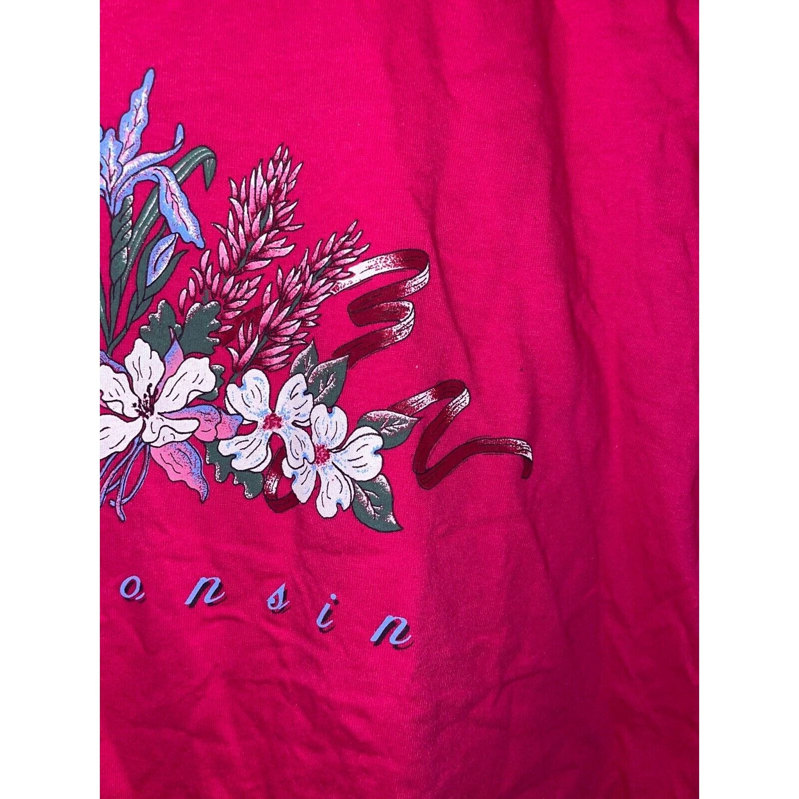 Jerzees Vintage Wisconsin Shirt Pink Flower Test Print Tee VTG 90s L Size US L / EU 52-54 / 3 - 5 Thumbnail