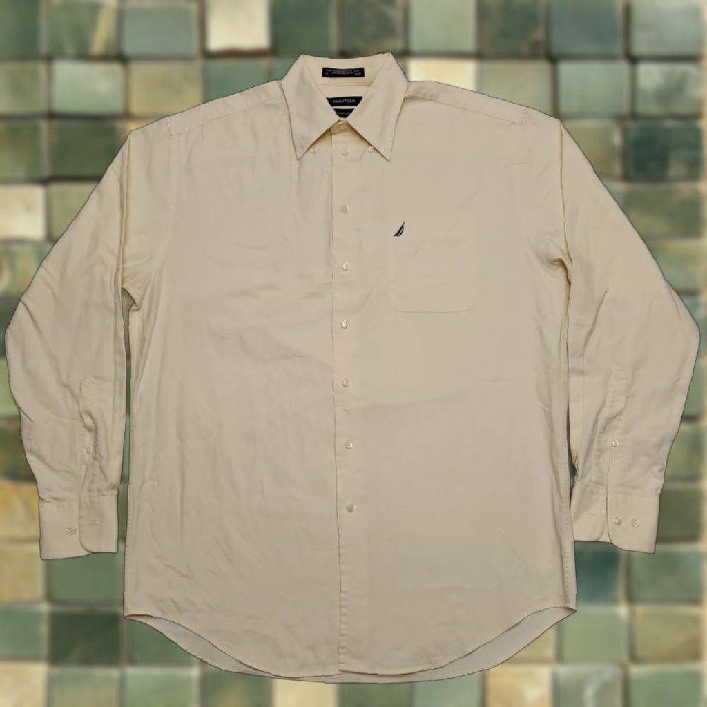 Nautica VINTAGE Nautica Shirt Mens 16 34/35 Yellow Oxford Long Sleeve Dress Y2K Classic Size 42R - 1 Thumbnail