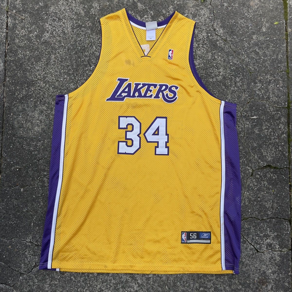 image of L A Lakers x Reebok Vintage Y2K Reebok Authentic Shaquille O Neal Lakers Jersey in Yellow Gold (Siz