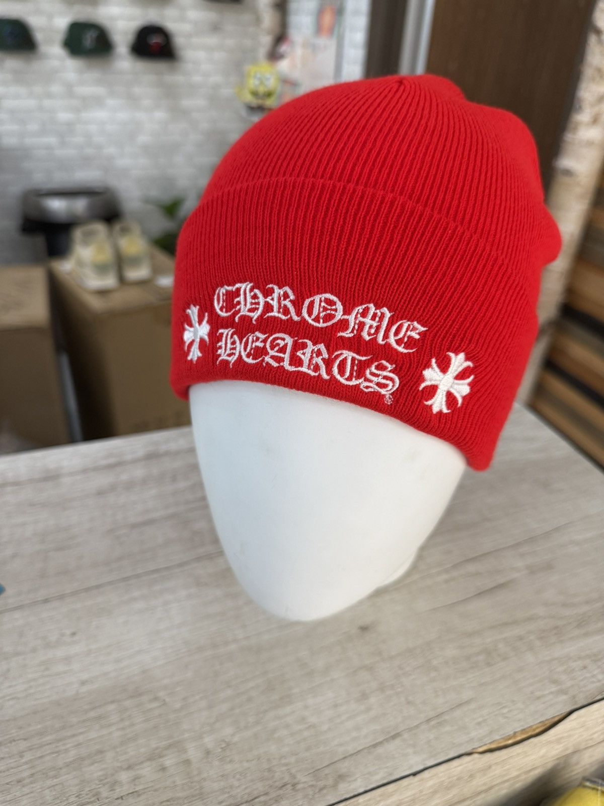 Chrome Hearts Chrome Hearts Logo Red Beanie Size ONE SIZE - 1 Thumbnail
