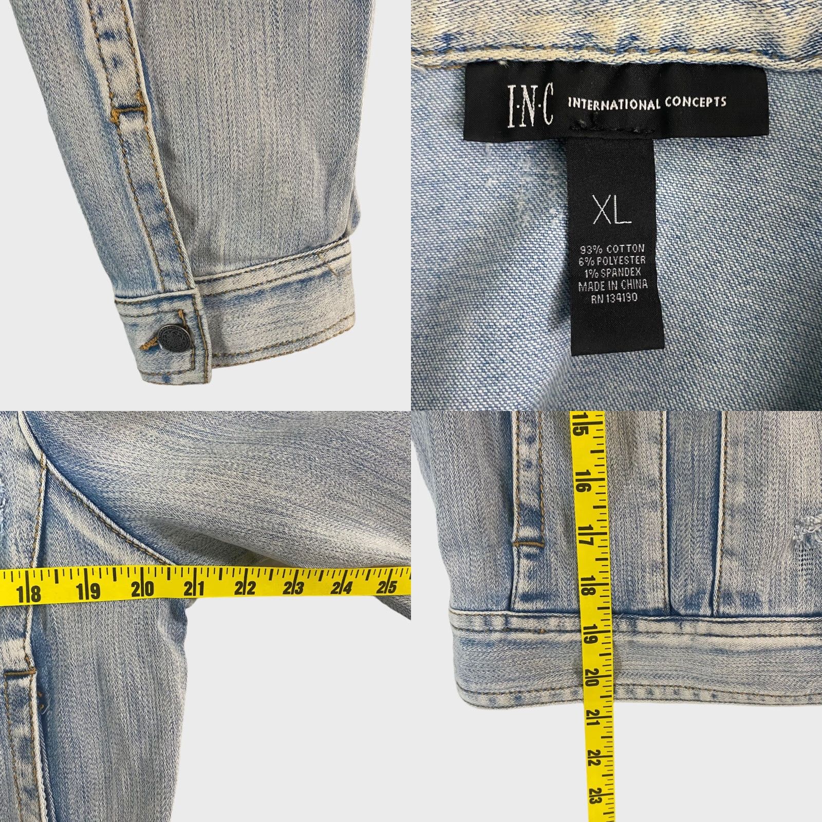 Vintage I.N.C. International Concepts Denim Jacket Sequin Distressed Button-Up Light Wash Women XL Blue City College Women Size XL / US 12-14 / IT 48-50 - 8 Thumbnail