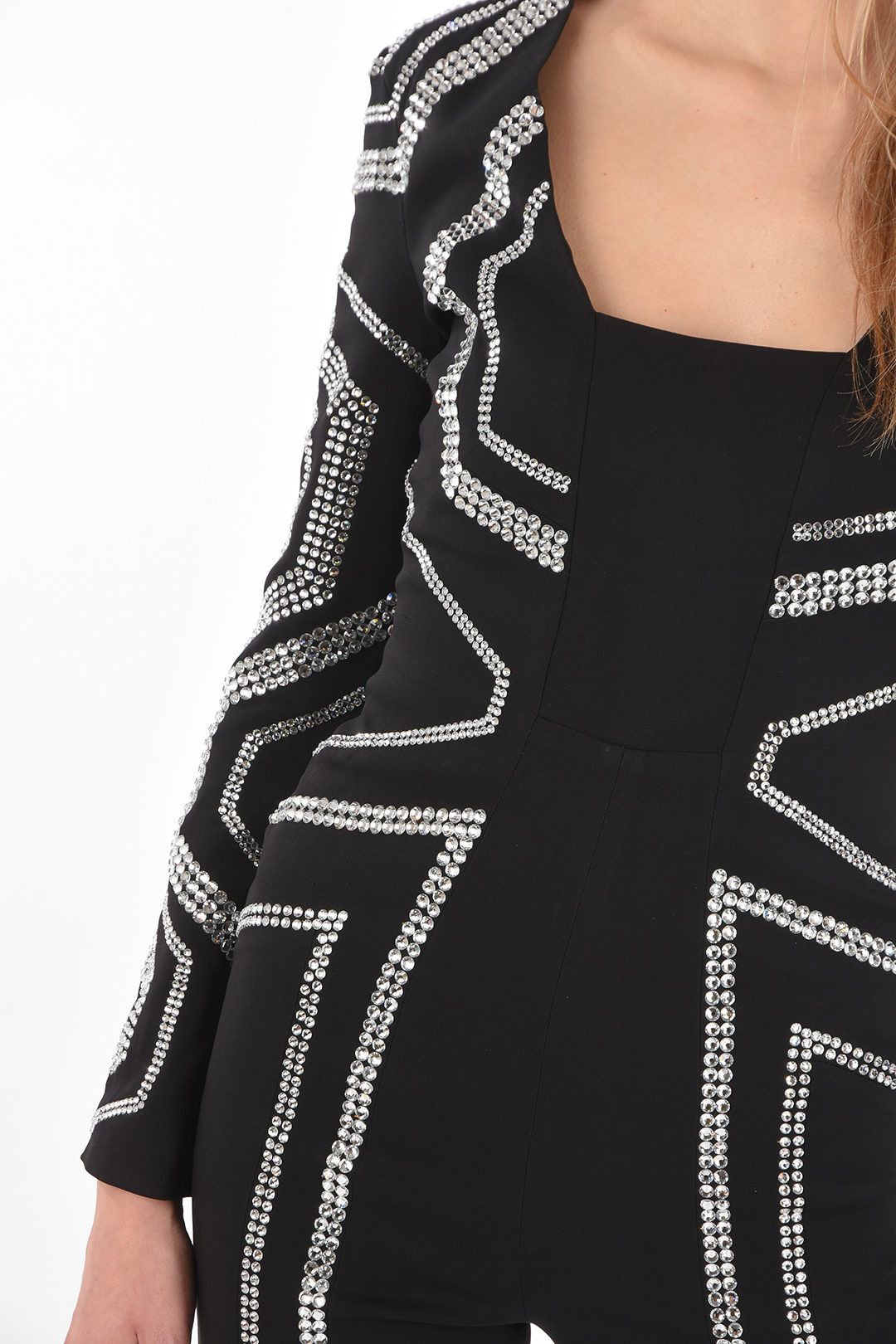 Philipp Plein og1mm0824 Rhinestoned Geometric Jumpsuit in Black Size 28" / US 6 / IT 42 - 3 Thumbnail