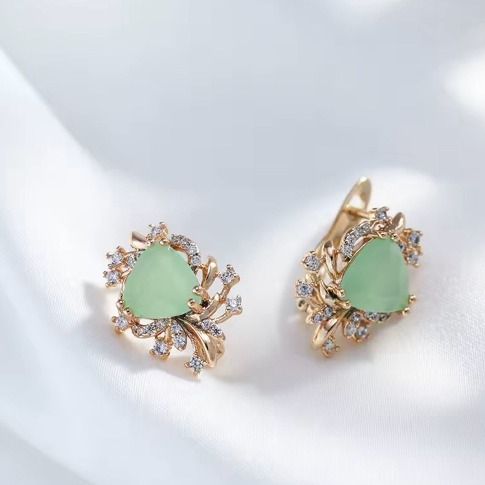 Other 585 Rose Gold Color Green Natural Zircon Drop Earrings Size ONE SIZE - 4 Thumbnail