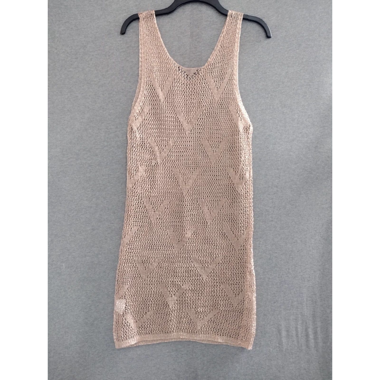 Vintage Codigo Crochet Short Knit Dress Rose Gold L Women Sleeveless V-Neck Size 36" / US 14 / IT 50 - 2 Thumbnail