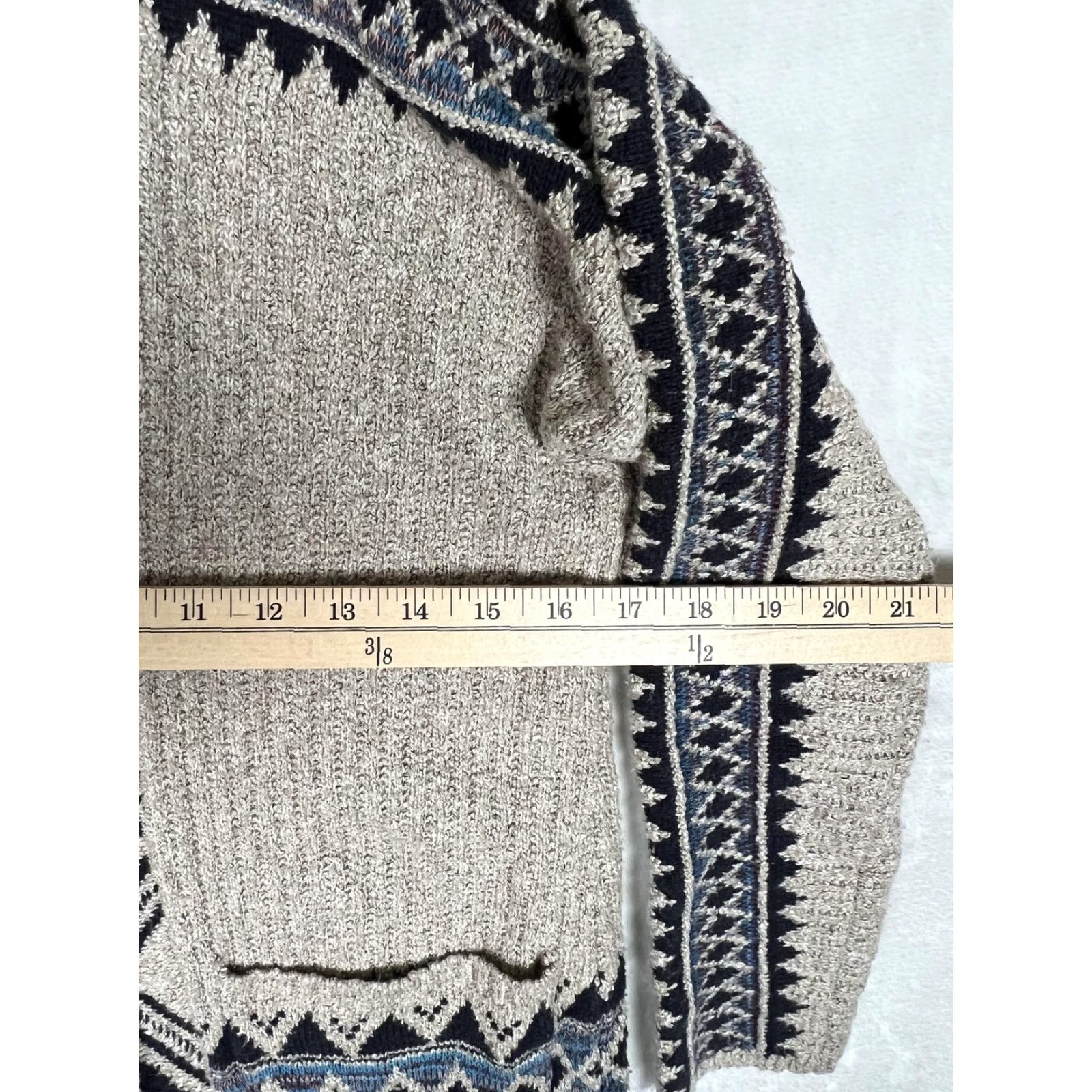 Lucky Brand Lucky Brand Cardigan Sweater Womens XS/S Beige Blue Open Front Aztec Knit - Geometric Open Front Pockets Shawl Collar Long Sleeve Knit Body Size S / US 4 / IT 40 - 6 Thumbnail