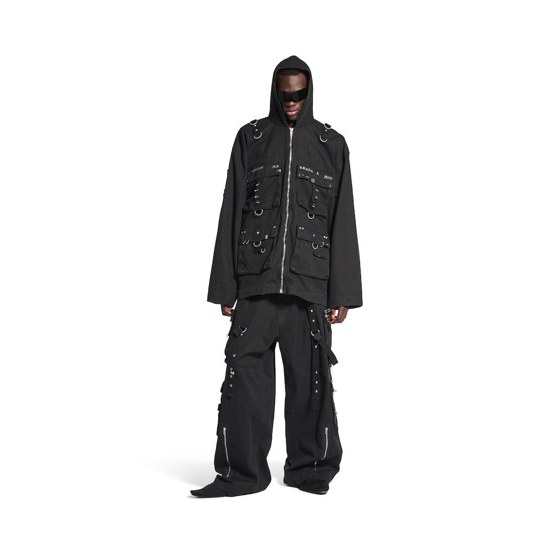 Balenciaga o1w1db10126 Hooded Studded Zip-Up Jacket in Black Size US L / EU 52-54 / 3 - 3 Thumbnail