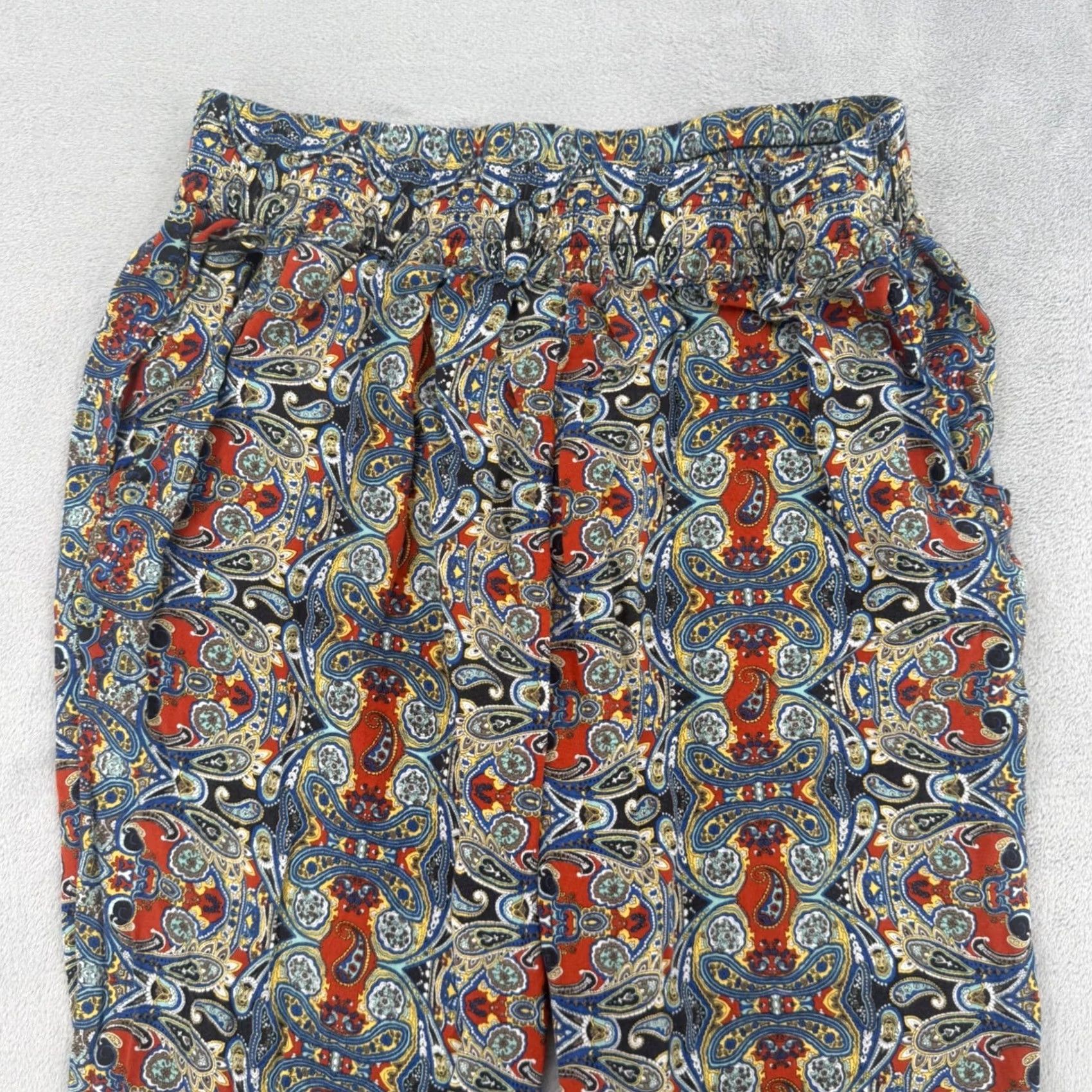Vintage Kaktus Womens Paisley Print Rayon Pants Elastic Waist Boho Red Blue Size L Size 36" / US 14 / IT 50 - 4 Thumbnail