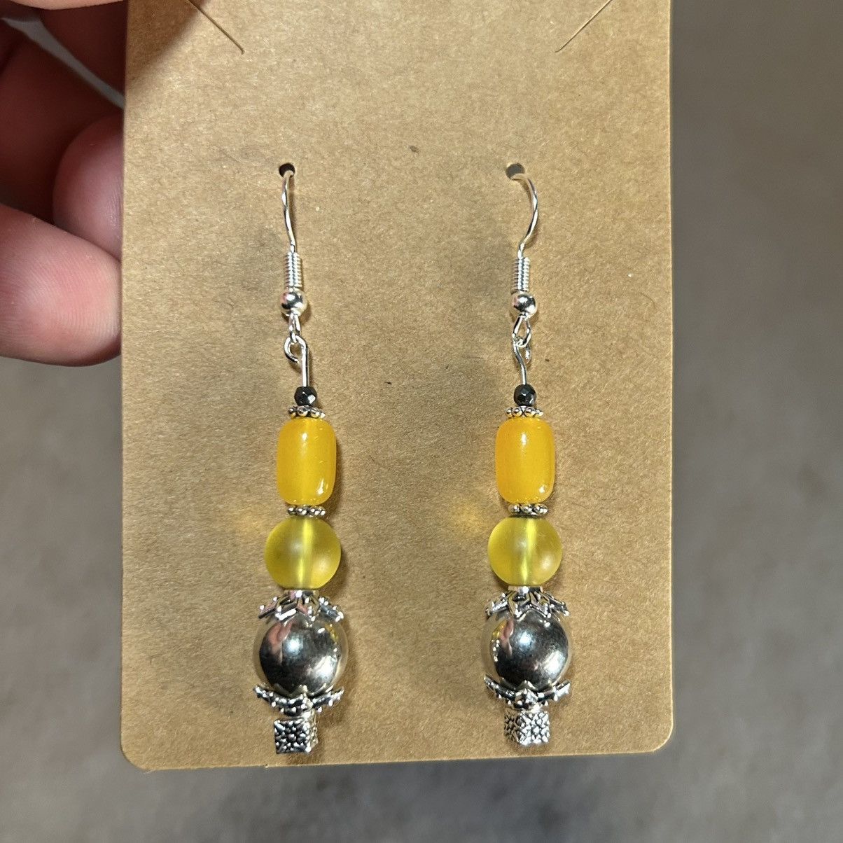 Handmade Handcrafted salvaged vintage bead cat eye glass earrings Size ONE SIZE - 2 Thumbnail