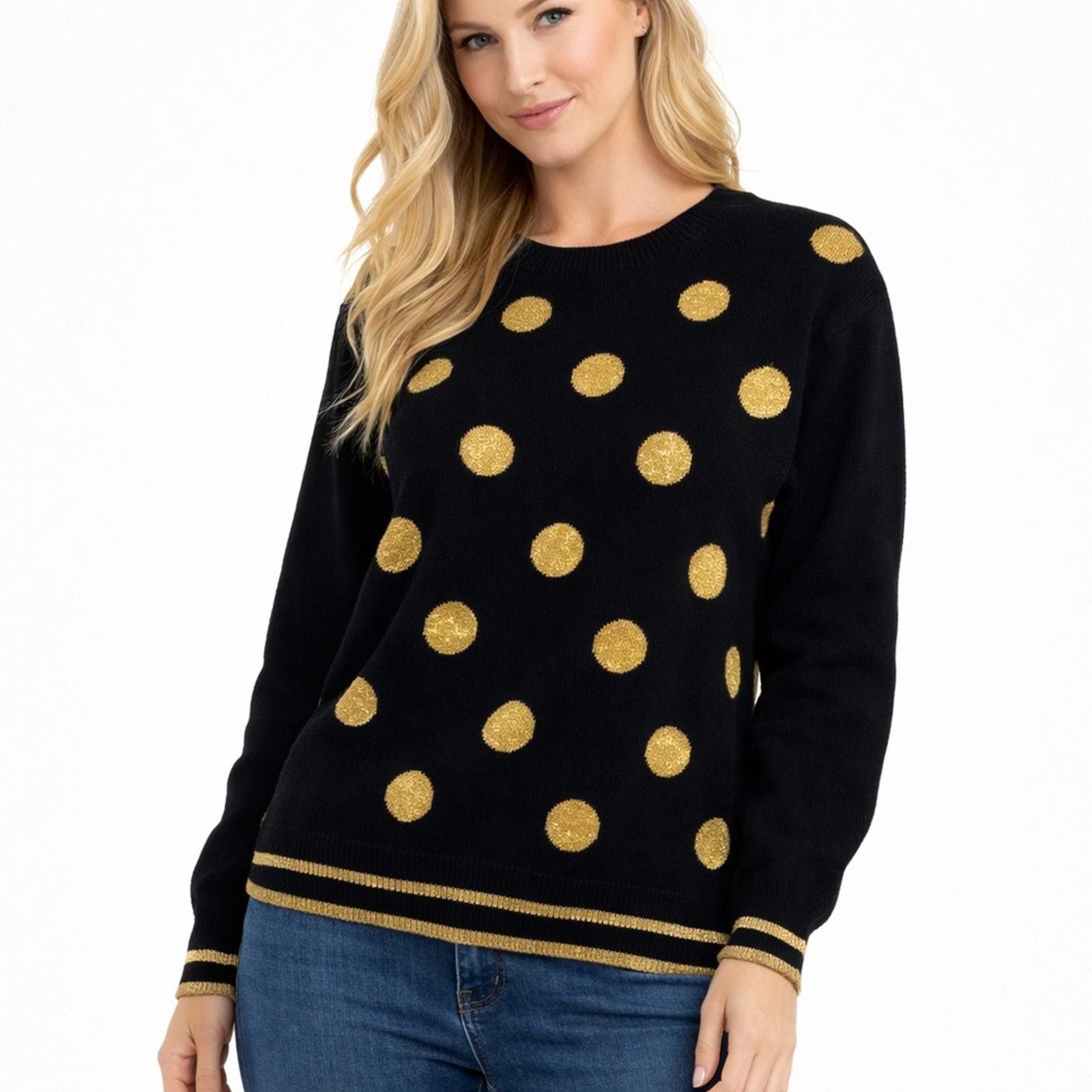 Other Vintage sz Small Sweater Wool Blend Black Gold 80’s Vintage Size S / US 4 / IT 40 - 1 Thumbnail