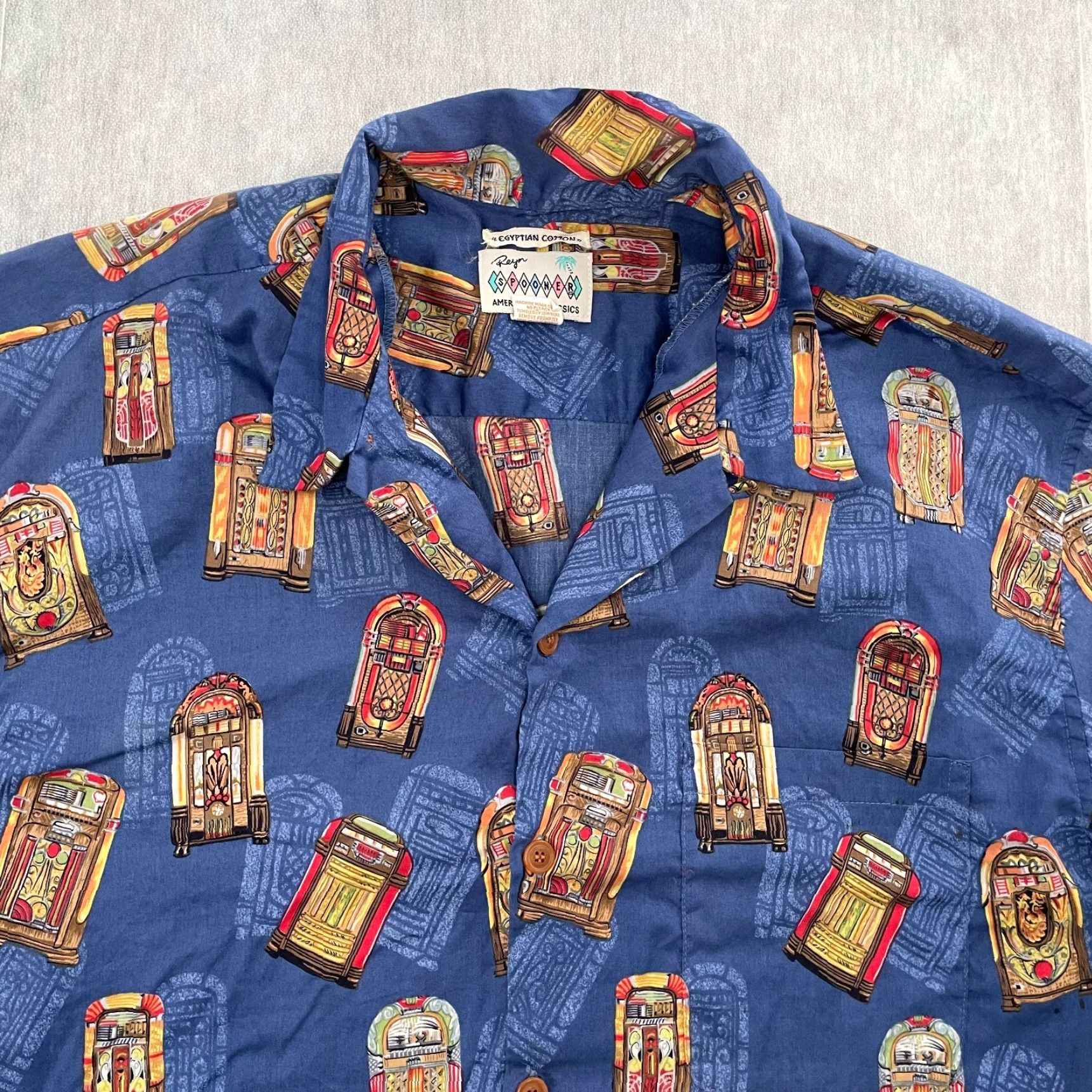 Reyn Spooner VINTAGE Reyn Spooner Shirt Adult XL Blue Egyptian Cotton Jukebox Hawaiian Button-Up Shirt Size US XL / EU 56 / 4 - 3 Thumbnail