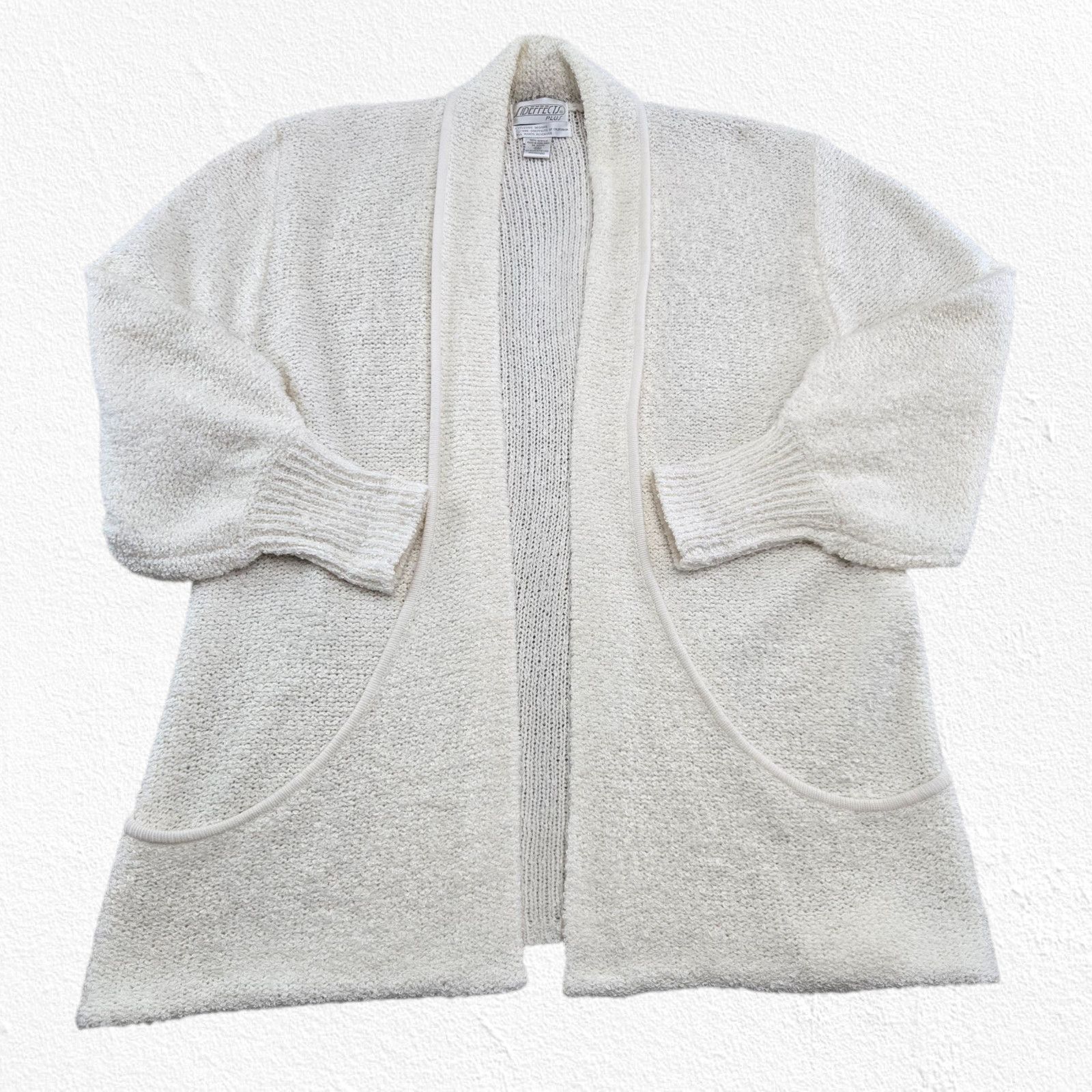 Vintage 90s White Ivory Textured Knit Open Front Cardigan Size 2XL Size XXL / US 16-18 / IT 52-54 - 3 Thumbnail