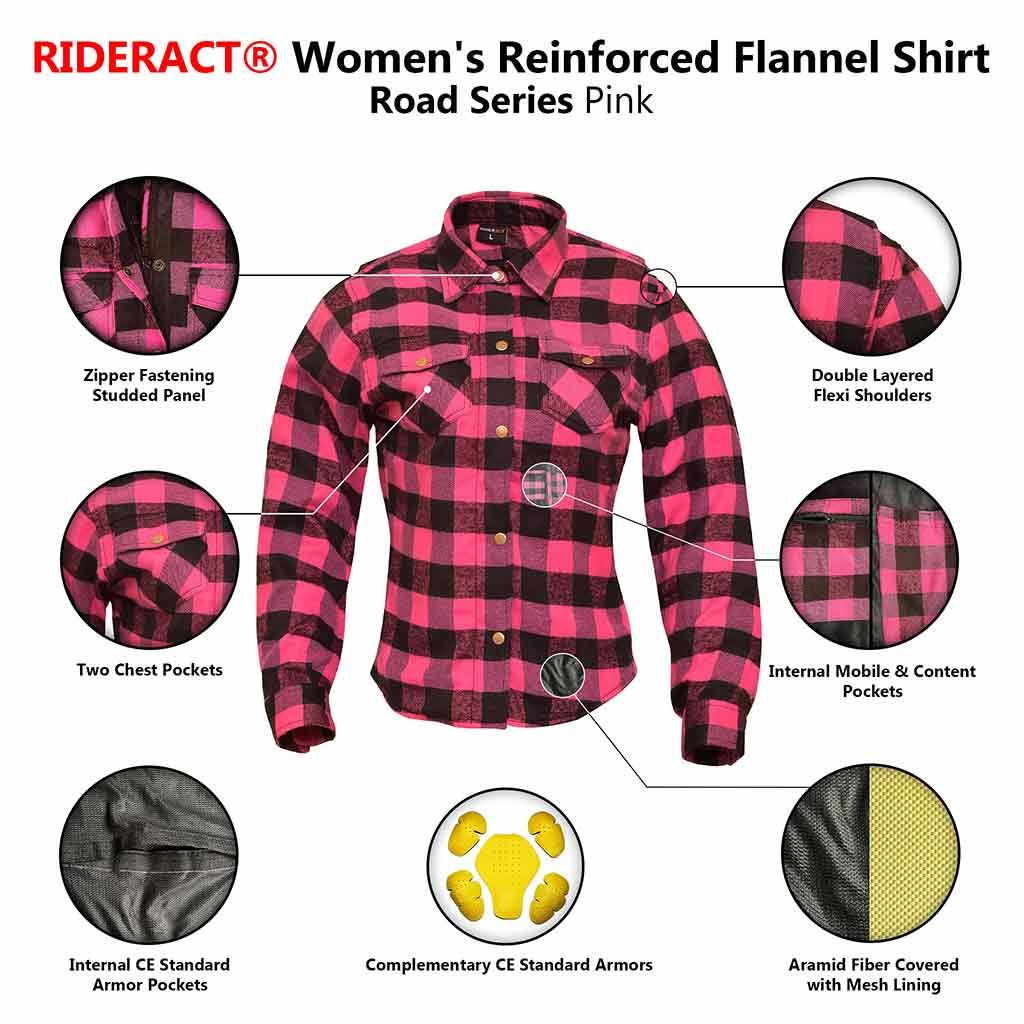 Other RIDERACT® Women's Motorcycle Shirt Flannel PInk & Black Size S / US 4 / IT 40 - 5 Thumbnail
