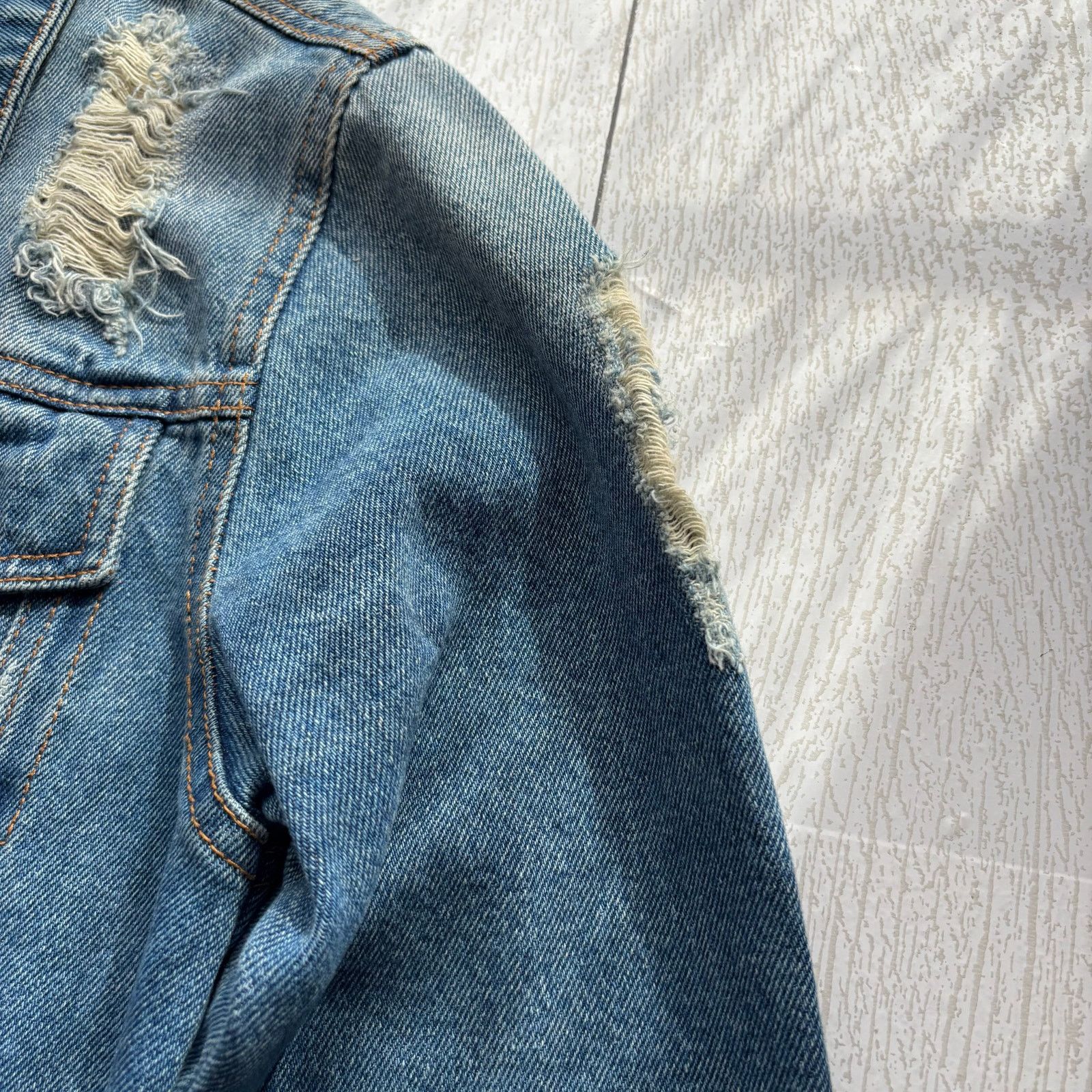 Other Iris Denim Jacket Fringe Hem Distressed Blue Small Button Size S / US 4 / IT 40 - 6 Thumbnail