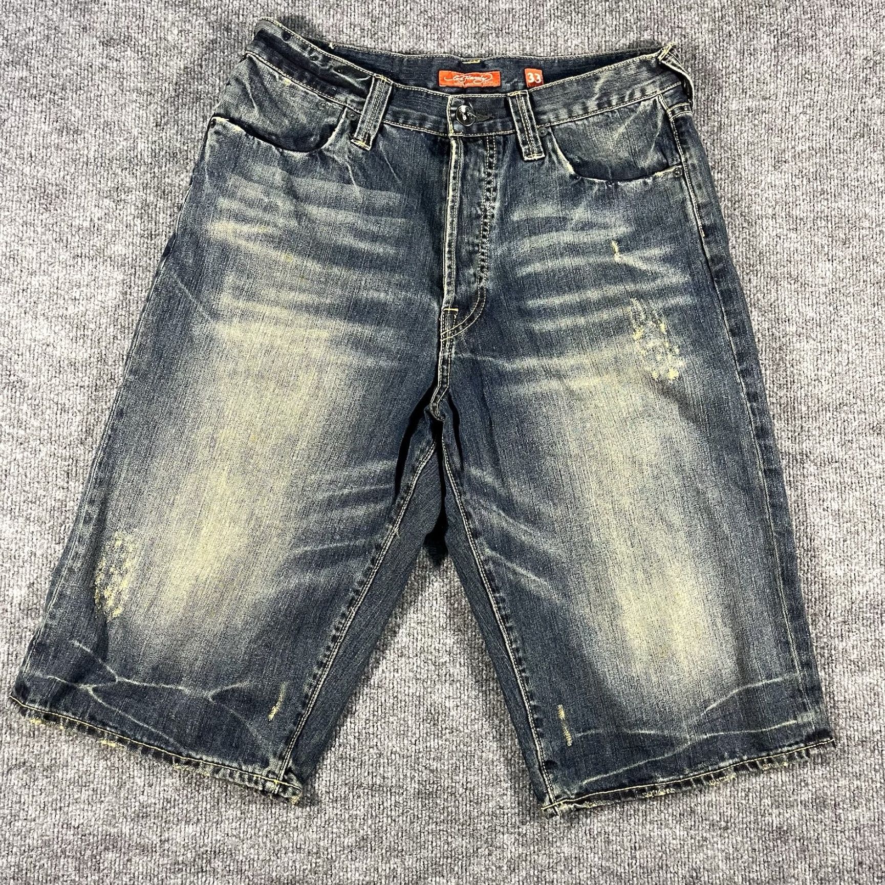 Ed Hardy VINTAGE Ed Hardy Denim Shorts 33 Blue Wide Leg Relaxed Grunge Mens Size US 33 - 4 Thumbnail