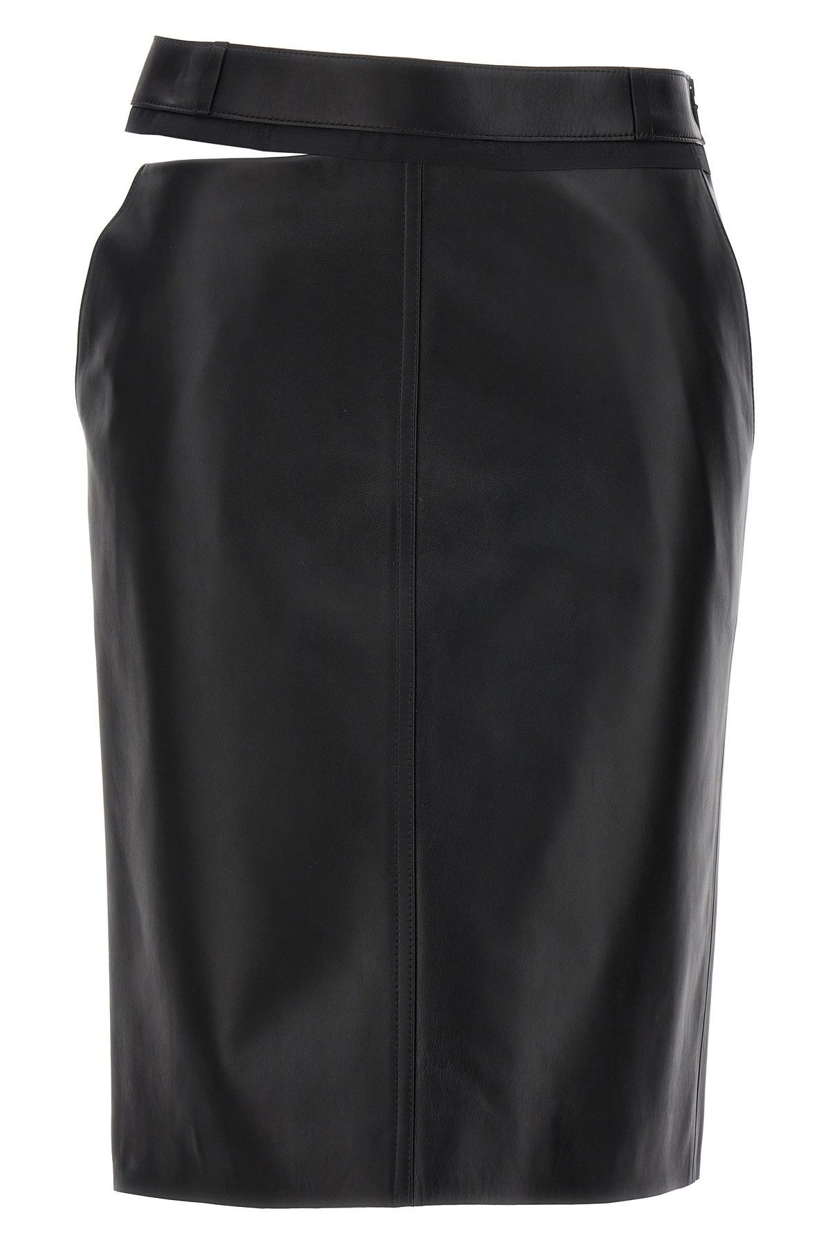 image of Fendi Leather Midi Skirt in Black, Women's (Size 28)