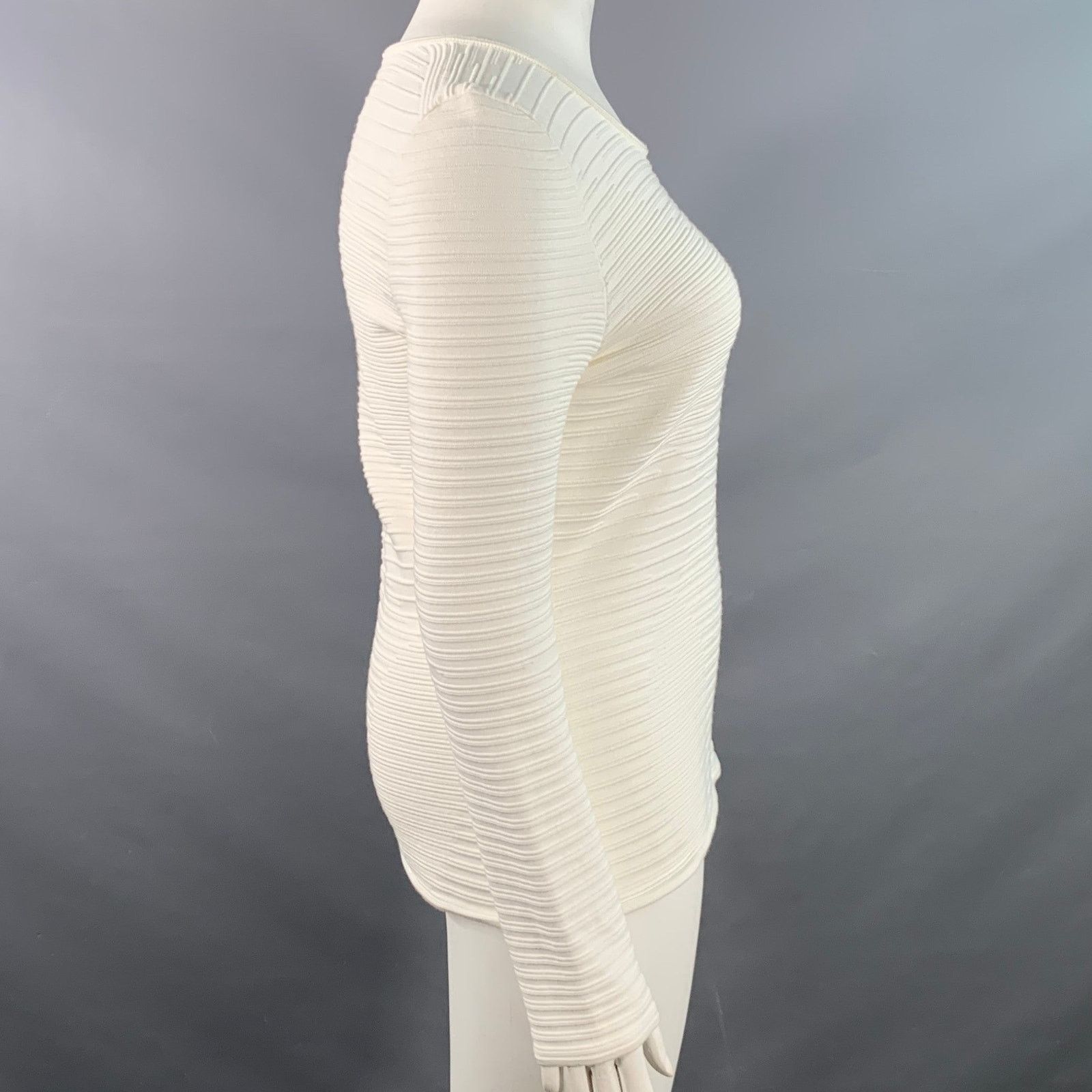 Hugo Boss Size L White Viscose Blend Ribbed Long Sleeve Casual Top Size L / US 10 / IT 46 - 2 Thumbnail