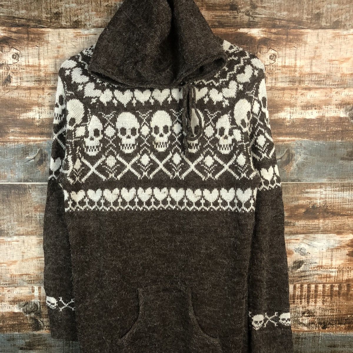 Homespun Knitwear × Japanese Brand DL Taji skull Black Hoodie Knitwear #C582 Size M / US 6-8 / IT 42-44 - 2 Thumbnail