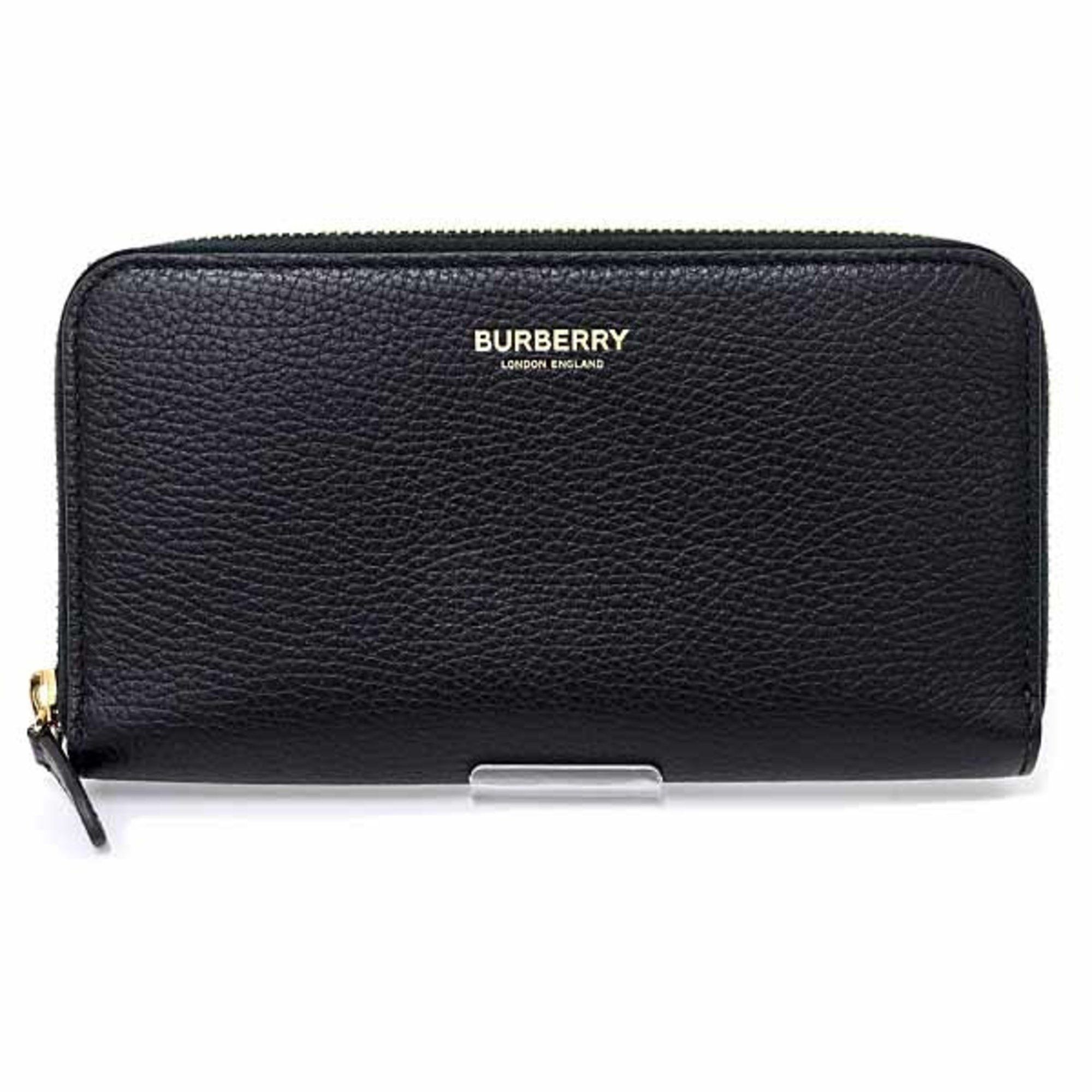 Burberry Burberry Round Long Wallet Leather 80840411 Black Check F-04678 Size ONE SIZE - 1 Thumbnail