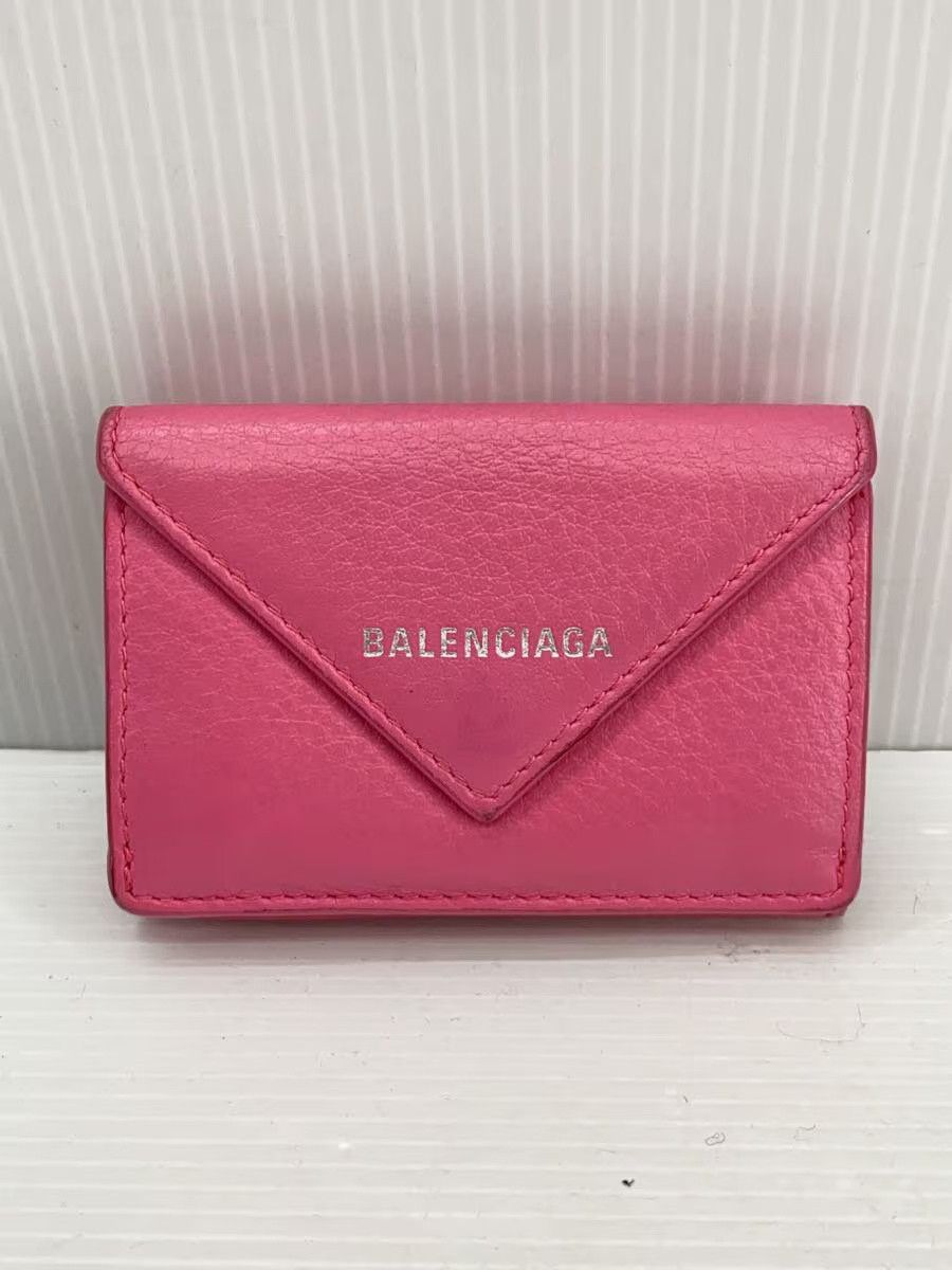 Balenciaga Balenciaga Paper Leather Mini Wallet Tri-Fold Pink Size ONE SIZE - 1 Thumbnail