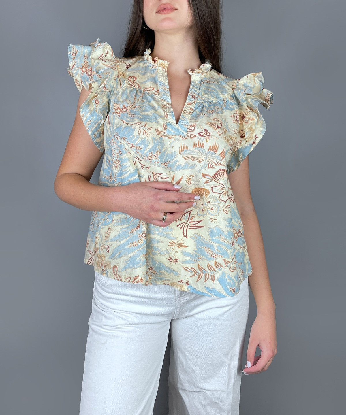 Ulla Johnson Ulla Johnson "Lei" Printed SS Floral V-Neck Top Size UK 12 Size M / US 6-8 / IT 42-44 - 2 Thumbnail