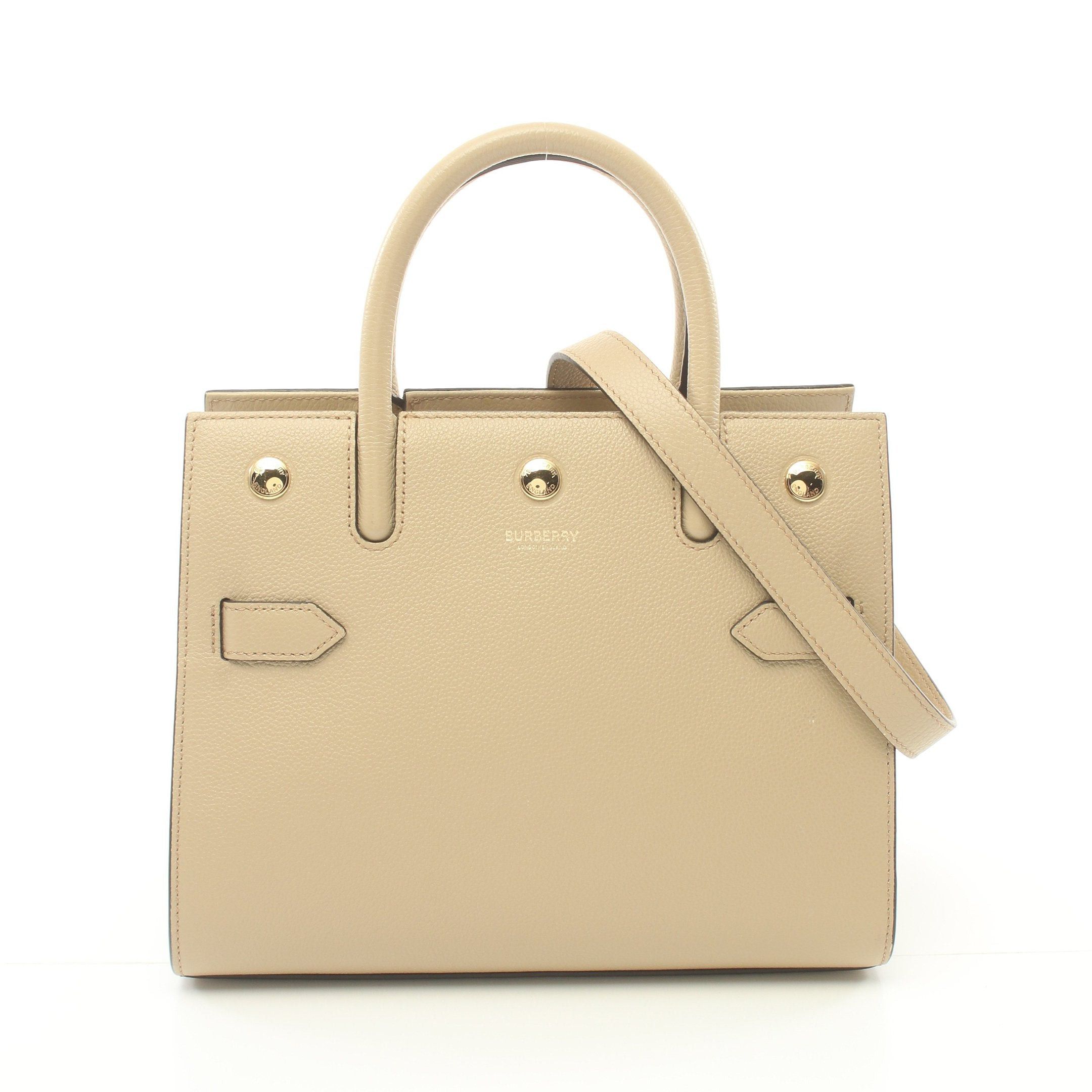 image of Burberry Title Bag Mini Handbag Leather Beige 2Way, Women's