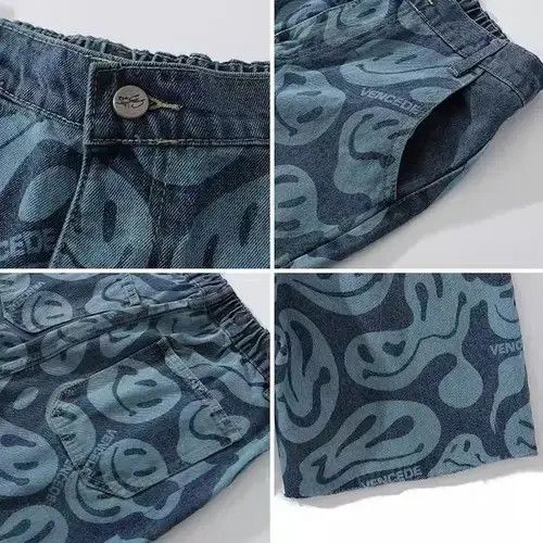 Japanese Brand 20SS Indigo Union Japan Blue Smiley Face Shorts Size US 32 / EU 48 - 2 Thumbnail