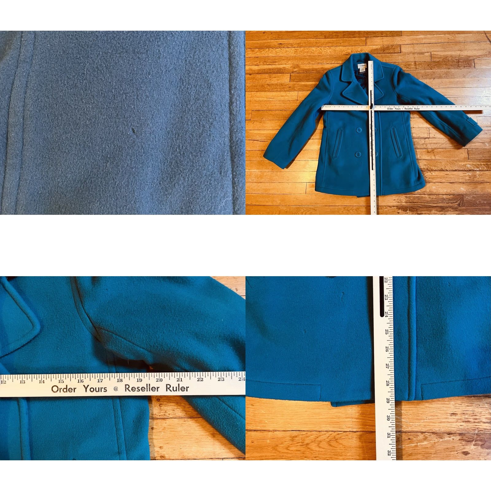 Vintage LL Bean Bellandi Wool Pea Coat Women’s 8 Reg Turquoise Double Breast Quilt Lined Size M / US 6-8 / IT 42-44 - 9 Thumbnail