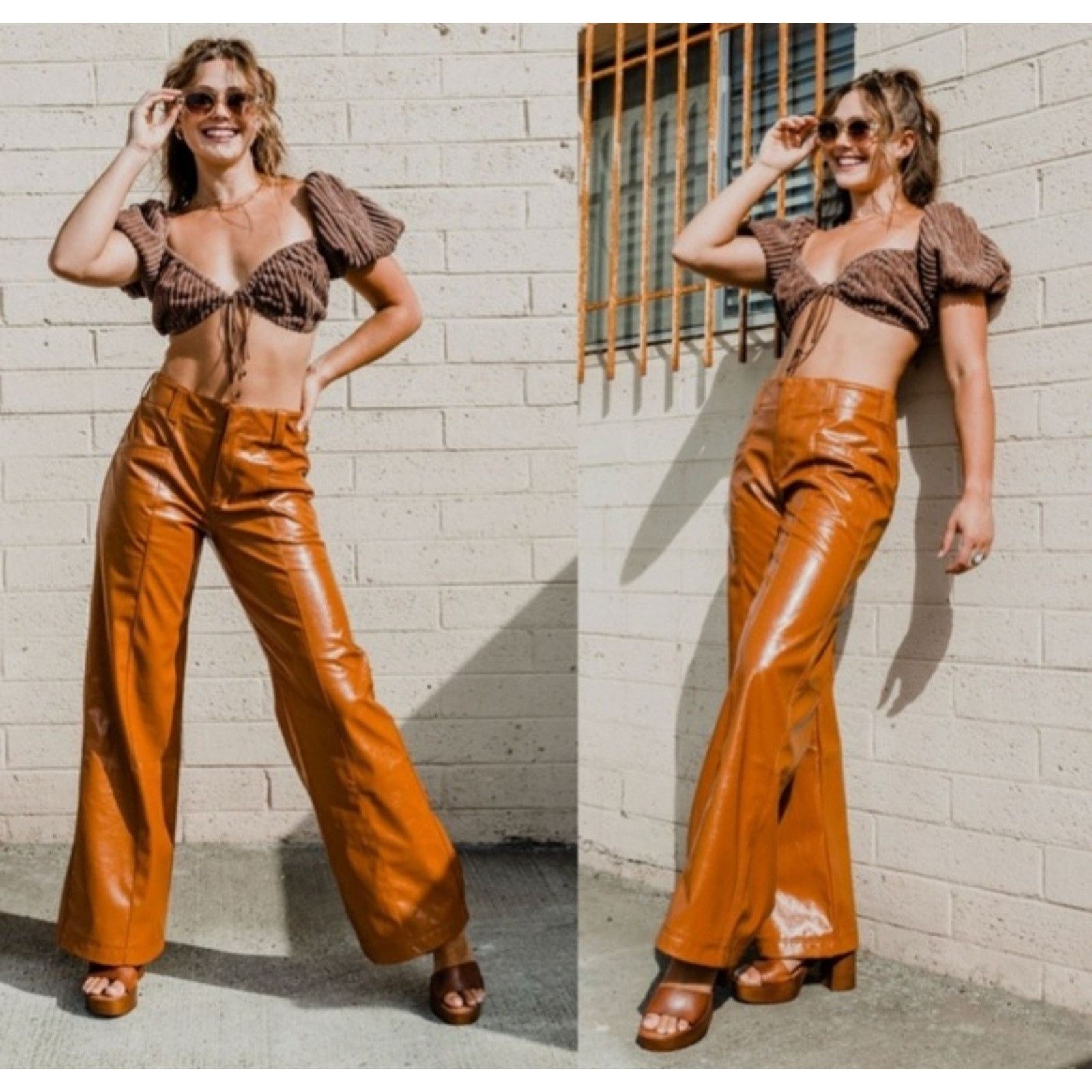 Free People Free People Star Crossed Lovers Flare Cognac Faux Leather 0 Size 27" / US 4 / IT 40 - 1 Thumbnail
