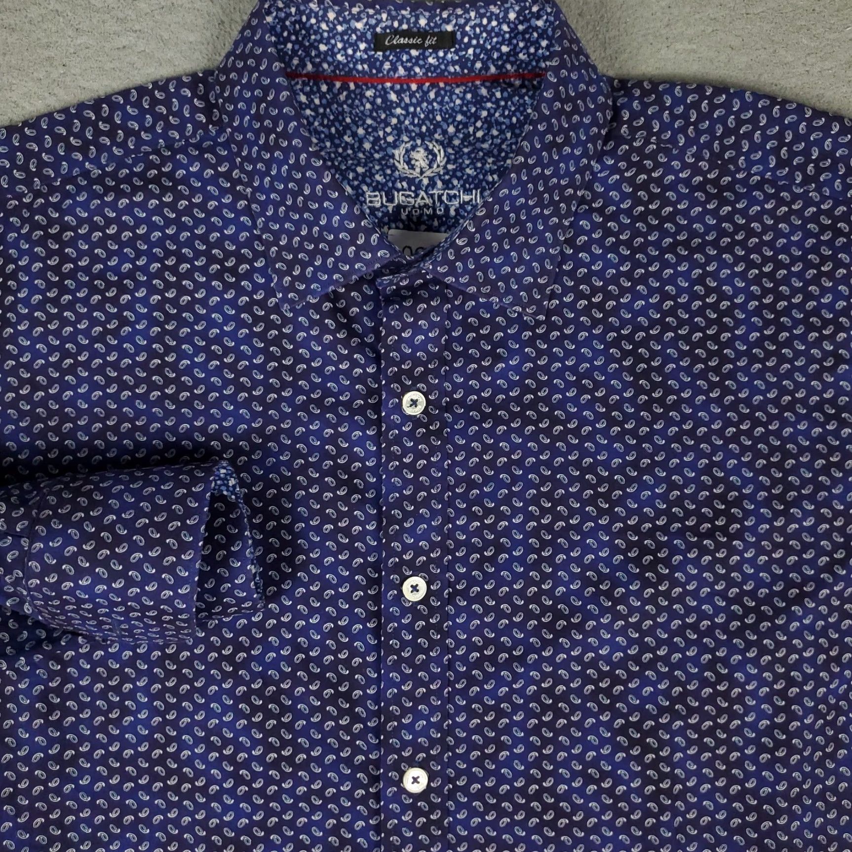 BUGATCHI Bugatchi Shirt Mens XL Blue Micro Paisley Classic Fit Button Up Long Sleeve Size US XL / EU 56 / 4 - 2 Thumbnail
