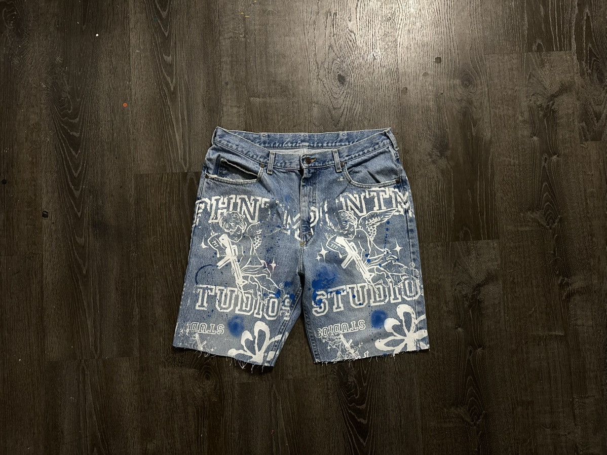 Handmade × Levi's × Vintage Levi’s 505 custom made silk screen blue denim jeans sz. 34 Size US 34 / EU 50 - 2 Thumbnail