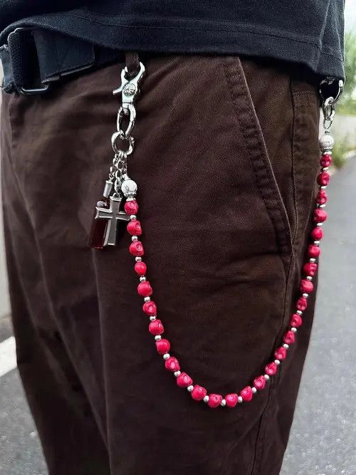 Jewelry 558Red Pine Stone Skull Cleanfit Wallet Chain ,Jeans Chain Size ONE SIZE - 6 Thumbnail