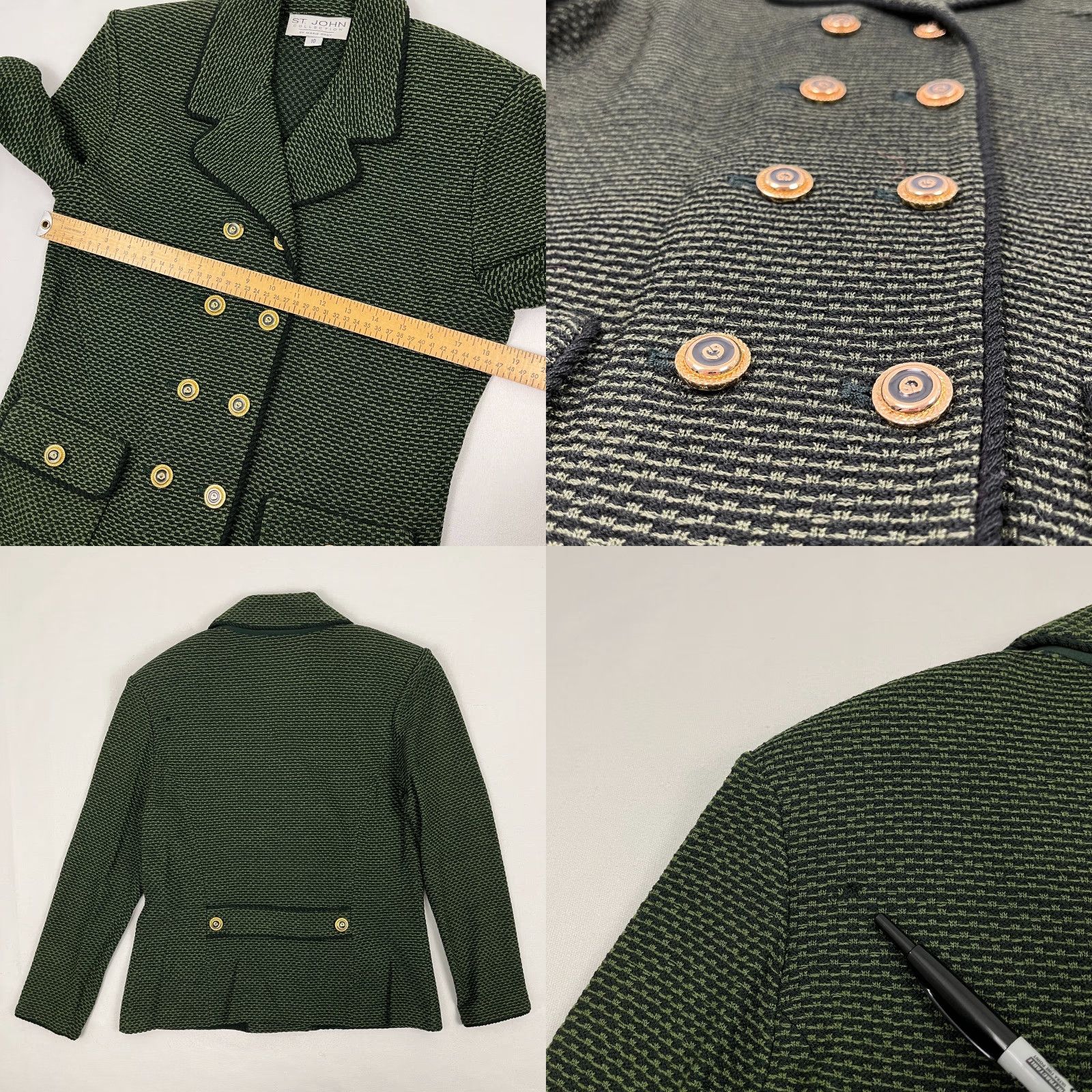 St. John VINTAGE St. John Blazer Womens 10 Double-Breasted Wool Knit Solid Green Notch Lapel Suit Jacket/Blazer Womens Size 10 Size L / US 10 / IT 46 - 8 Thumbnail
